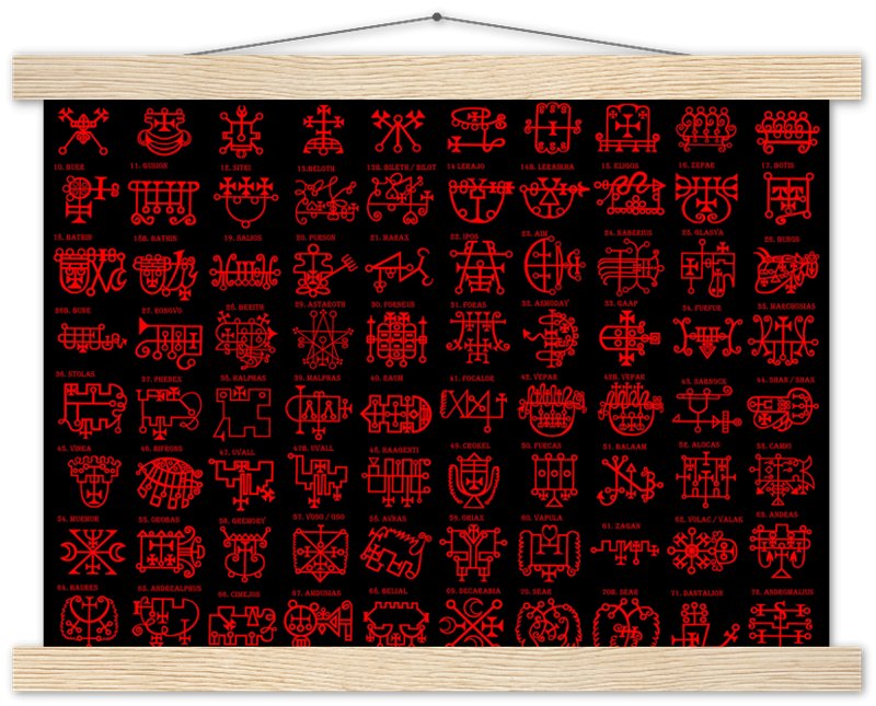 Goetia Sigils Poster, Red on Black, Goetia Demons Poster - Goetia Symbols For Conjuration Of Demons - WallArtPrints4U