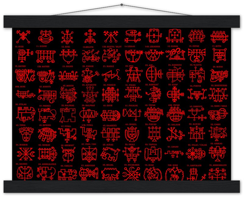 Goetia Sigils Poster, Red on Black, Goetia Demons Poster - Goetia Symbols For Conjuration Of Demons - WallArtPrints4U