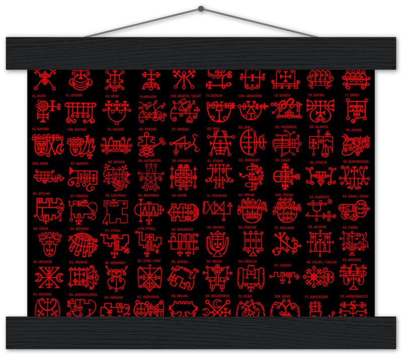 Goetia Sigils Poster, Red on Black, Goetia Demons Poster - Goetia Symbols For Conjuration Of Demons - WallArtPrints4U