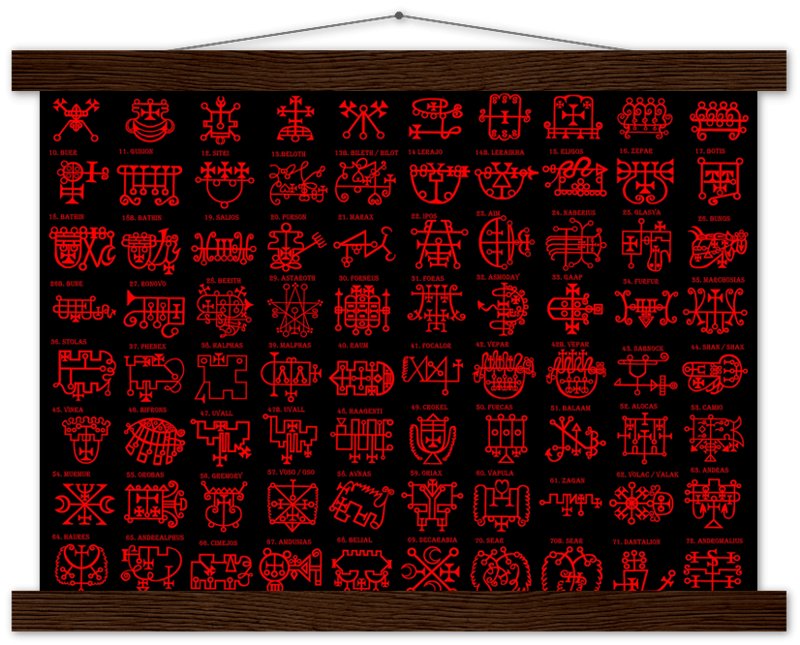 Goetia Sigils Poster, Red on Black, Goetia Demons Poster - Goetia Symbols For Conjuration Of Demons - WallArtPrints4U