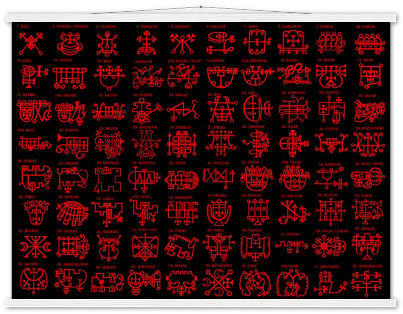 Goetia Sigils Poster, Red on Black, Goetia Demons Poster - Goetia Symbols For Conjuration Of Demons - WallArtPrints4U