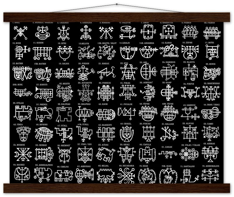 Goetia Sigils Poster, White on Black, Goetia Demons Poster - Goetia Symbols For Conjuration Of Demons - WallArtPrints4U