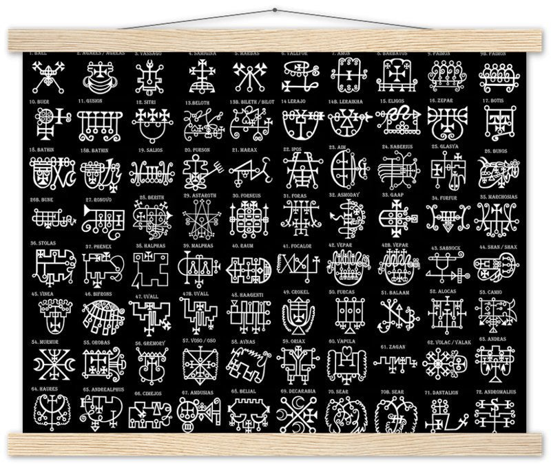 Goetia Sigils Poster, White on Black, Goetia Demons Poster - Goetia Symbols For Conjuration Of Demons - WallArtPrints4U