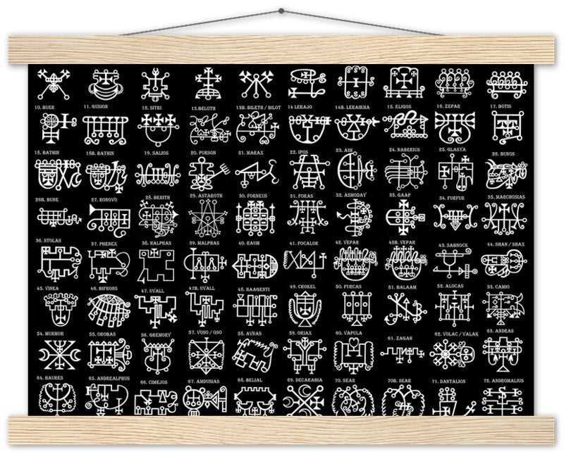 Goetia Sigils Poster, White on Black, Goetia Demons Poster - Goetia Symbols For Conjuration Of Demons - WallArtPrints4U