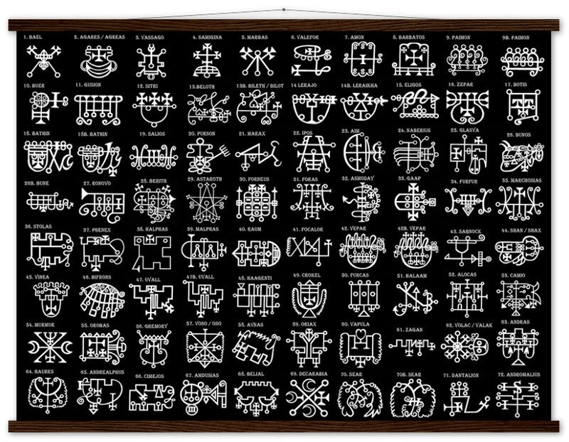 Goetia Sigils Poster, White on Black, Goetia Demons Poster - Goetia Symbols For Conjuration Of Demons - WallArtPrints4U