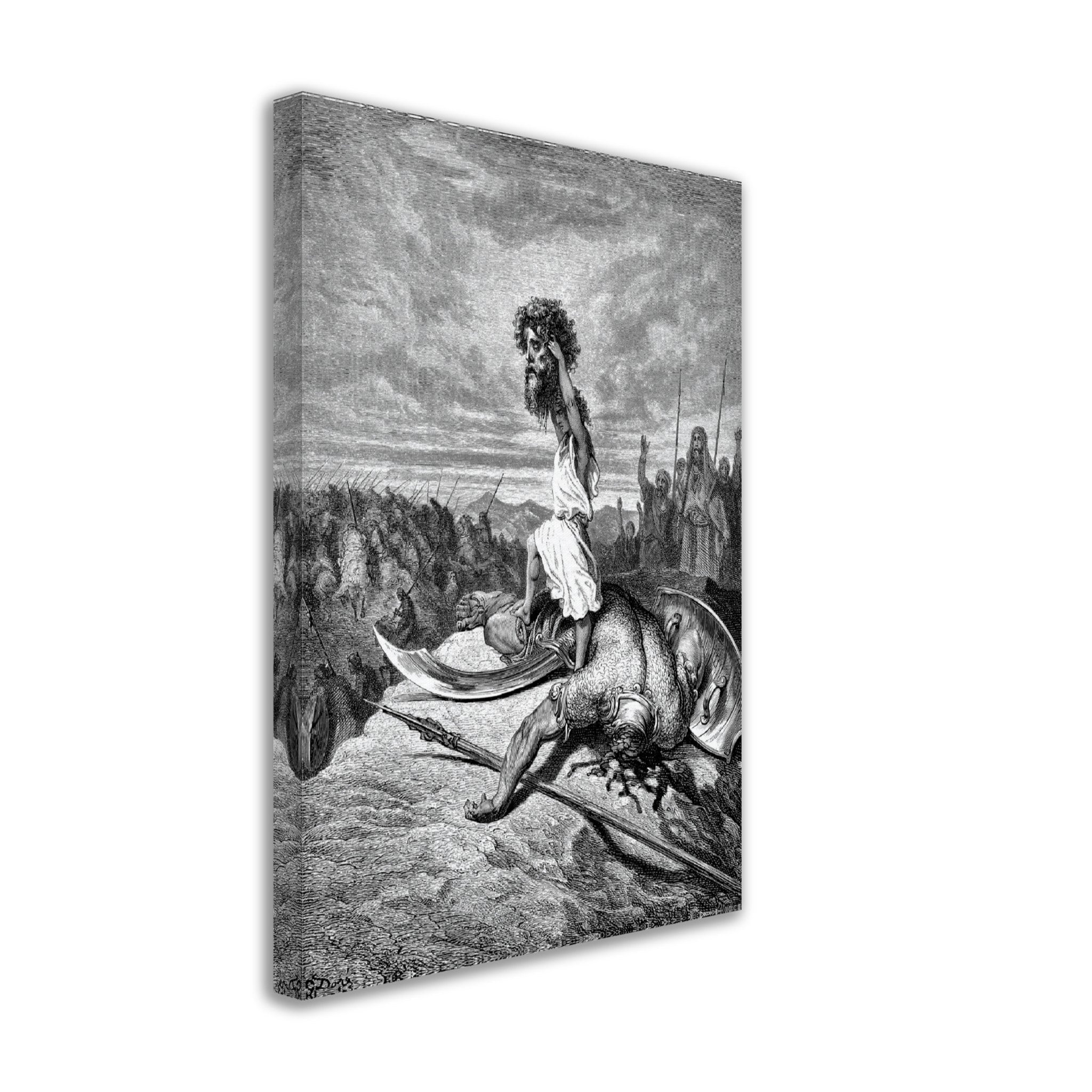 Gustave Dore Canvas - David Slays Goliath Canvas Print, From La Grand Bible De Tours 1843 - WallArtPrints4U