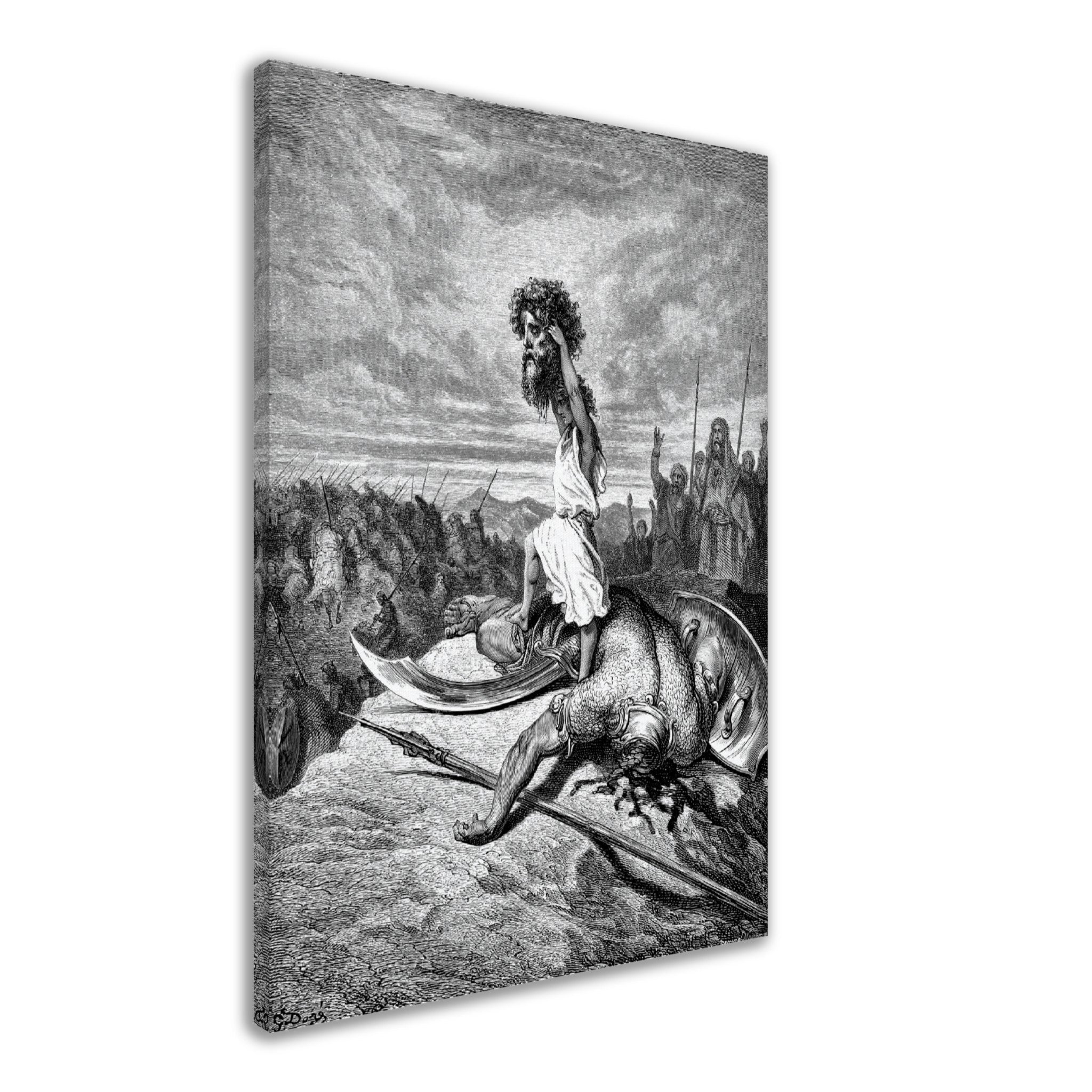 Gustave Dore Canvas - David Slays Goliath Canvas Print, From La Grand Bible De Tours 1843 - WallArtPrints4U