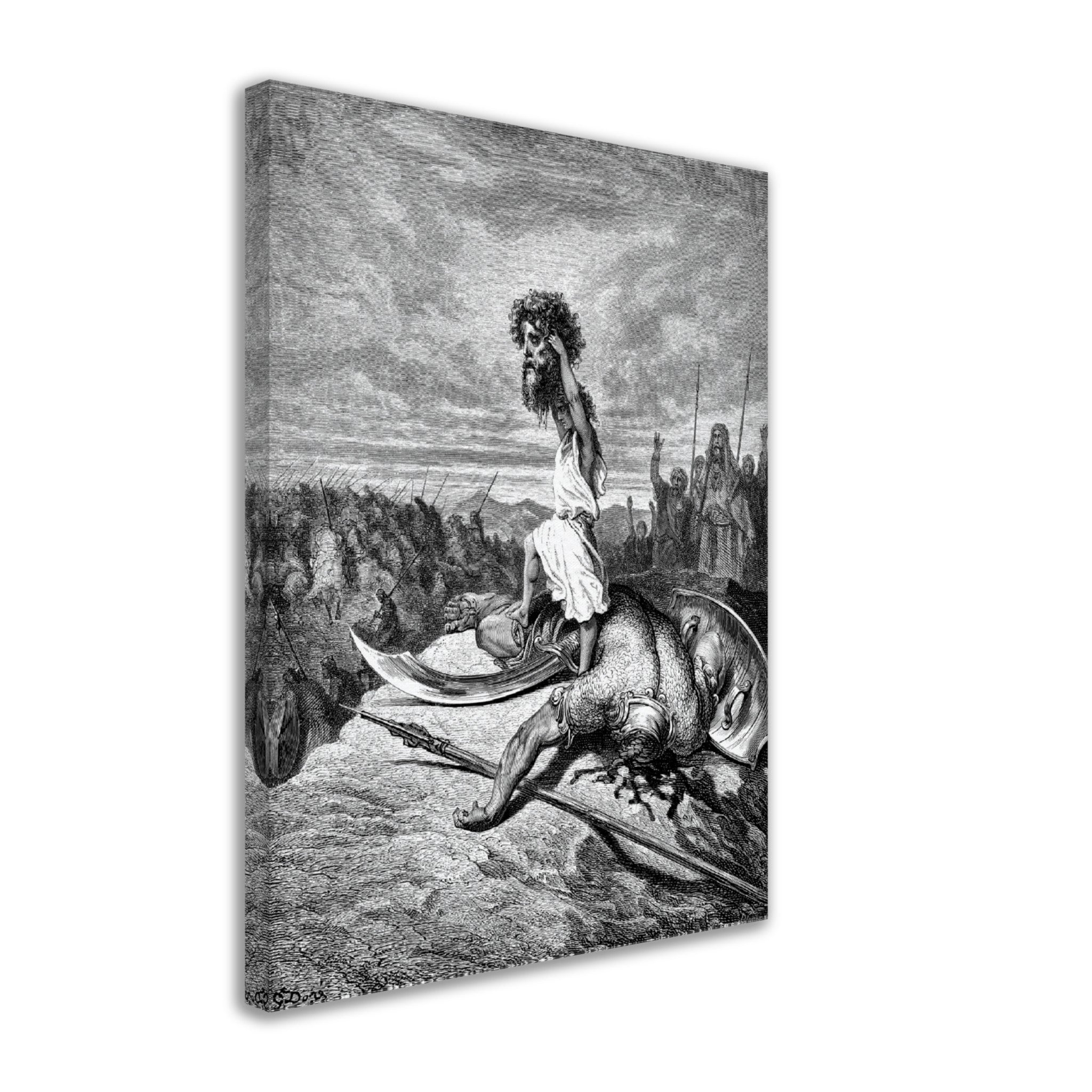 Gustave Dore Canvas - David Slays Goliath Canvas Print, From La Grand Bible De Tours 1843 - WallArtPrints4U