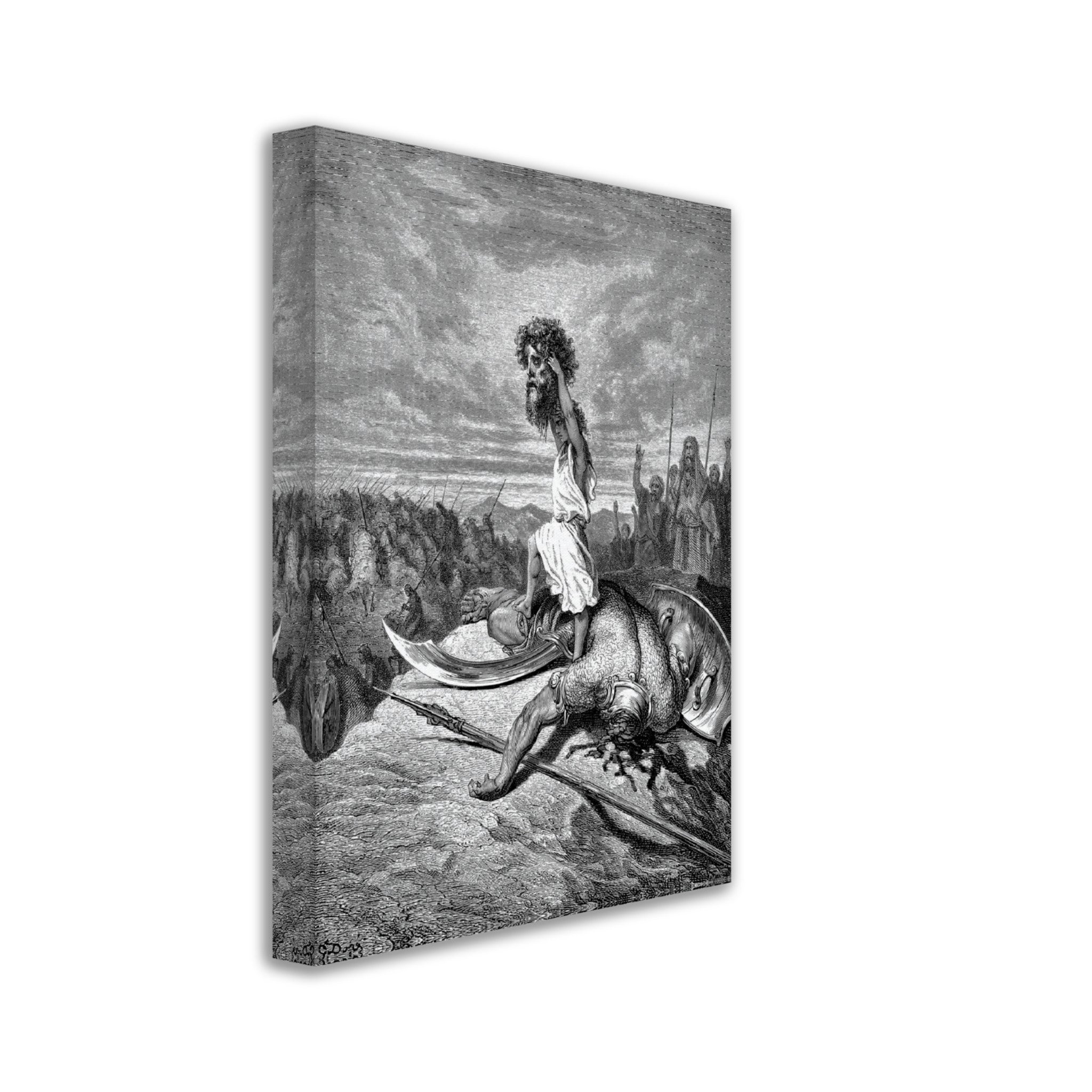 Gustave Dore Canvas - David Slays Goliath Canvas Print, From La Grand Bible De Tours 1843 - WallArtPrints4U