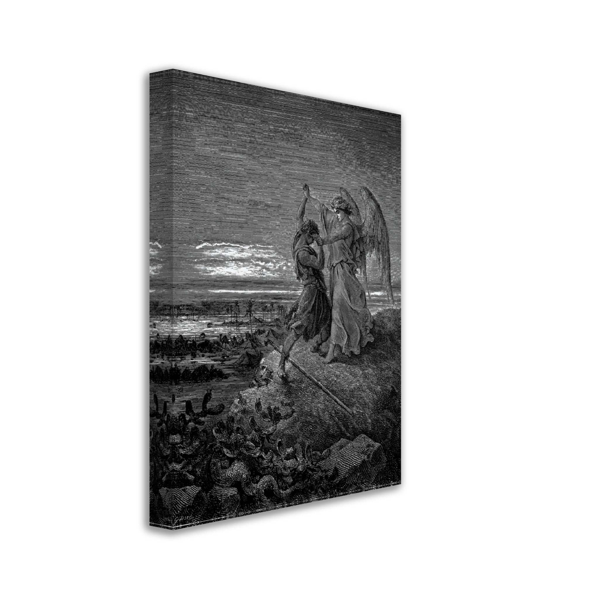 Gustave Dore Canvas - Jacob Wrestles An Angel Canvas Print, From La Grand Bible De Tours 1843 - WallArtPrints4U
