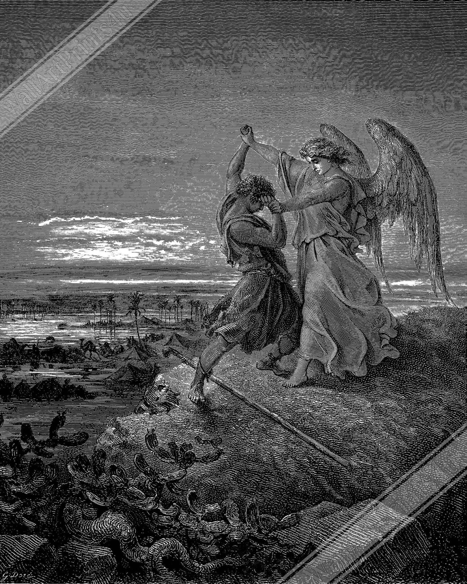 Gustave Dore Canvas - Jacob Wrestles An Angel Canvas Print, From La Grand Bible De Tours 1843 - WallArtPrints4U