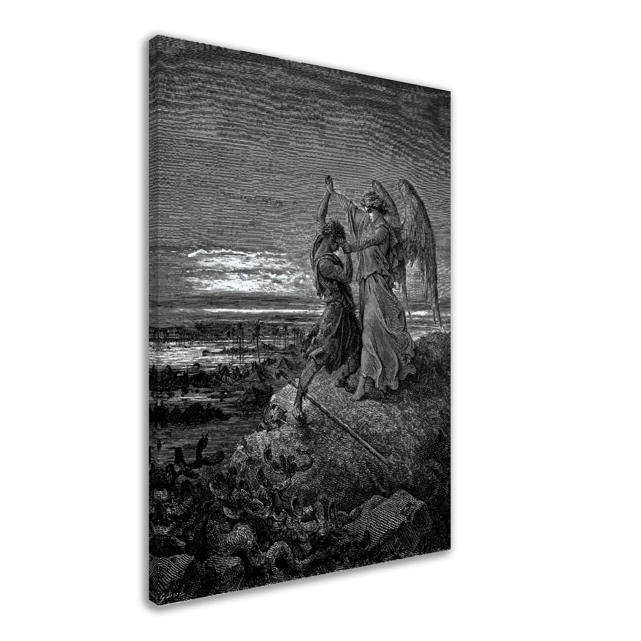 Gustave Dore Canvas - Jacob Wrestles An Angel Canvas Print, From La Grand Bible De Tours 1843 - WallArtPrints4U