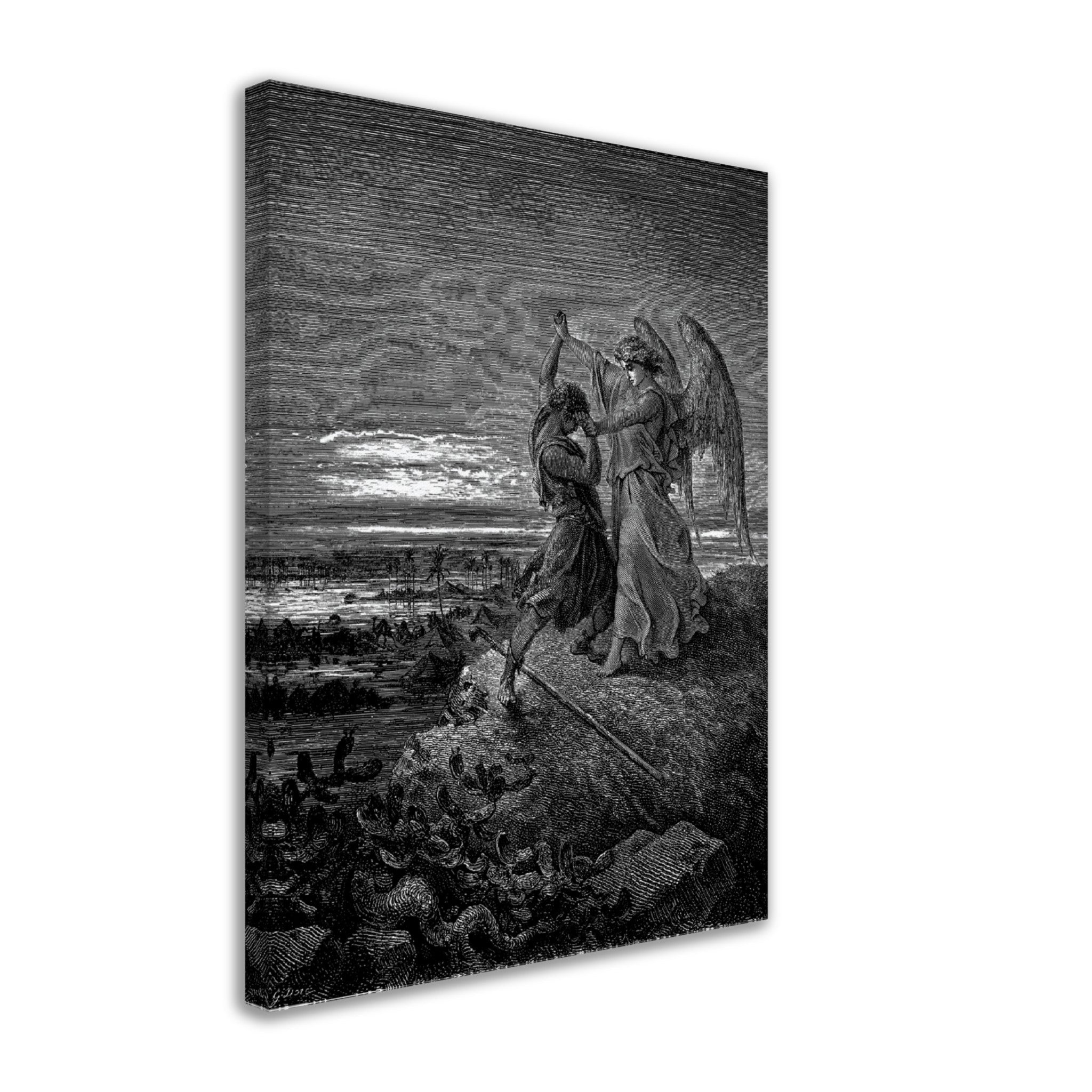 Gustave Dore Canvas - Jacob Wrestles An Angel Canvas Print, From La Grand Bible De Tours 1843 - WallArtPrints4U