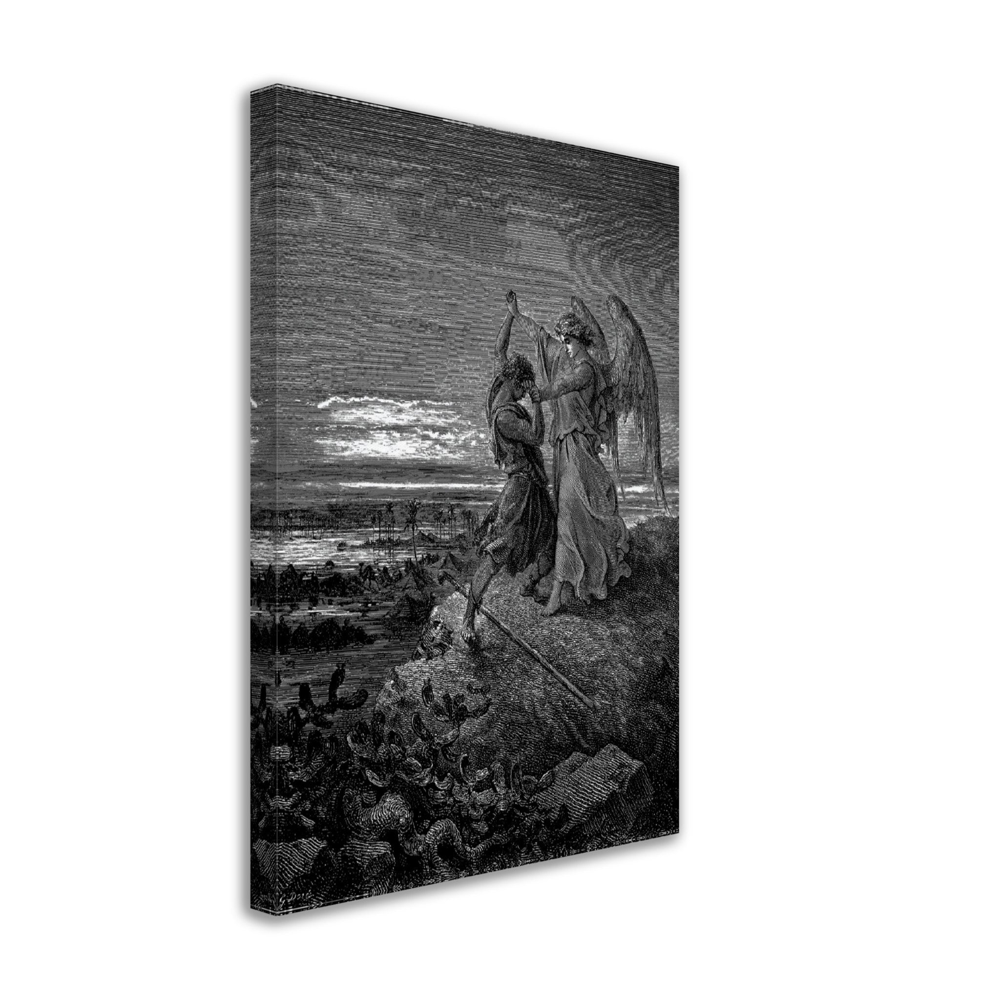 Gustave Dore Canvas - Jacob Wrestles An Angel Canvas Print, From La Grand Bible De Tours 1843 - WallArtPrints4U