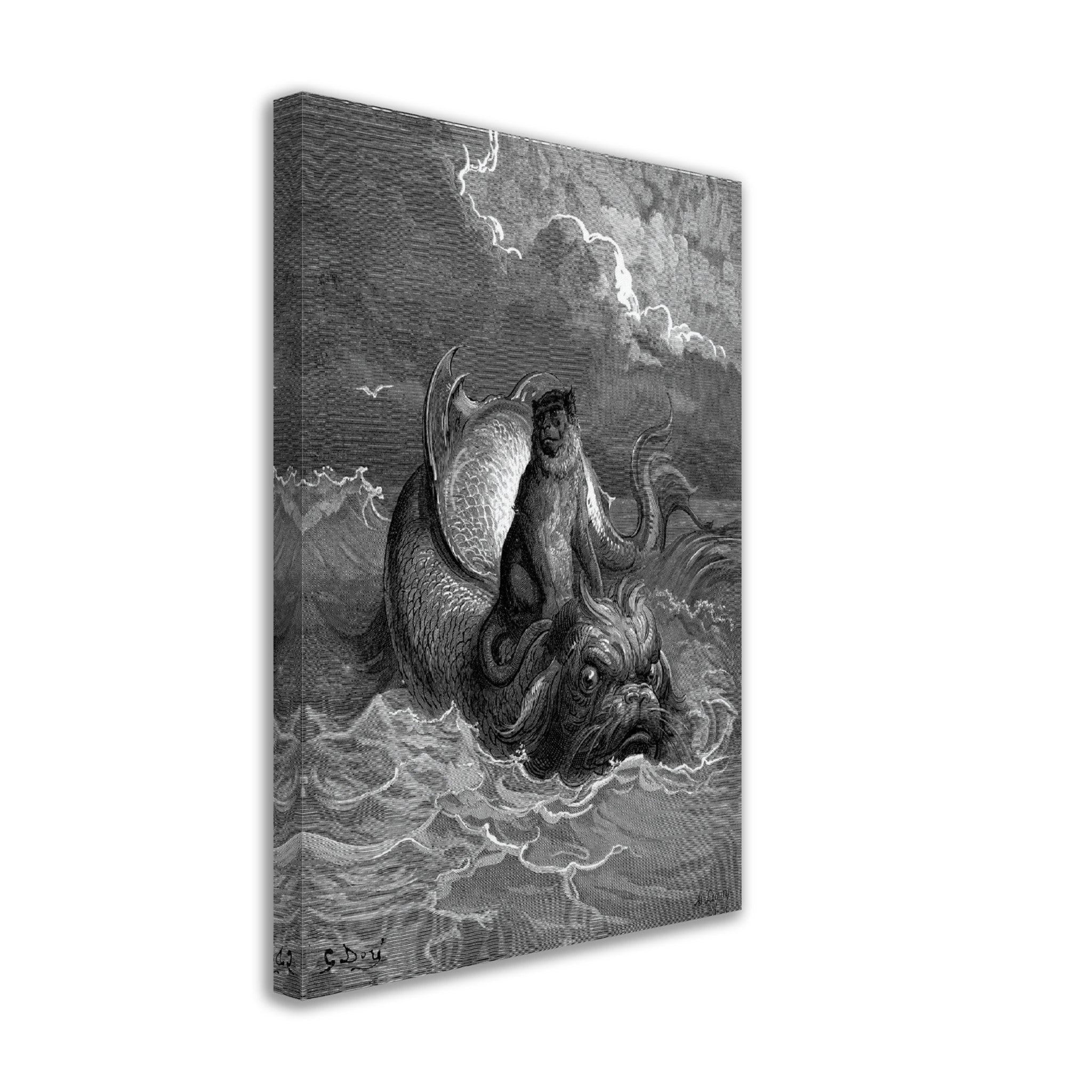 Gustave Dore Canvas, Monkey And The Dolphin, From Fontaines Fables 1885 - WallArtPrints4U