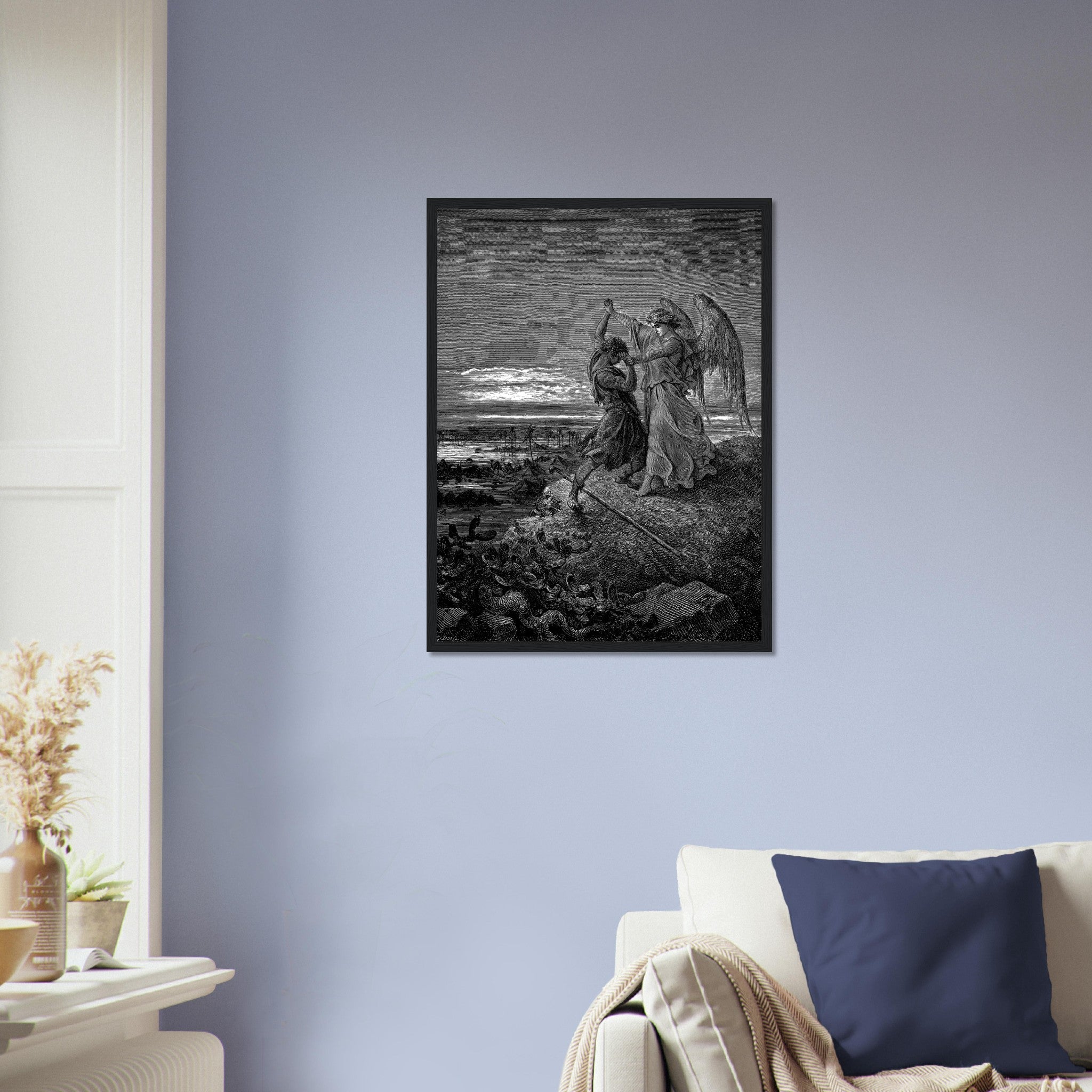 Gustave Dore Framed - Jacob Wrestles An Angel Framed Print, From La Grand Bible De Tours 1843 UK, EU, USA, AUS Domestic Shipping - WallArtPrints4U