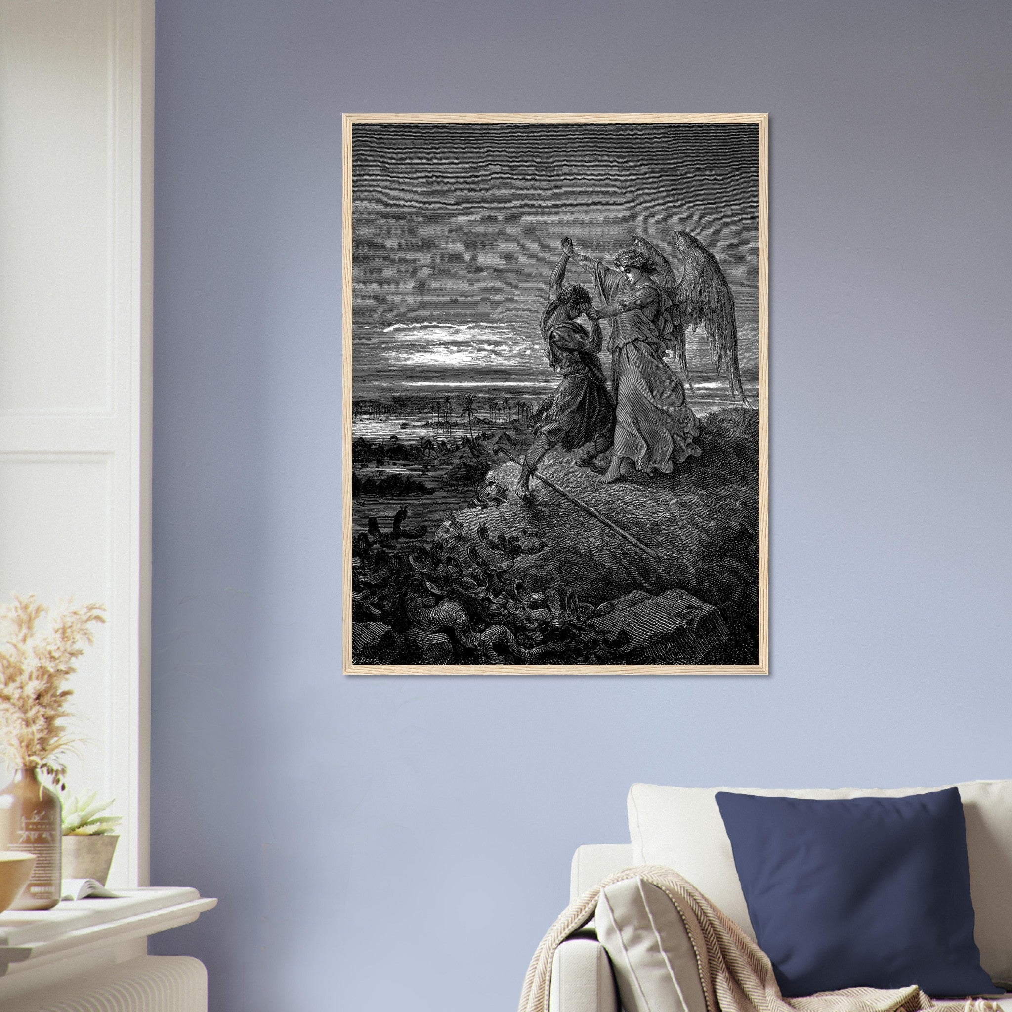 Gustave Dore Framed - Jacob Wrestles An Angel Framed Print, From La Grand Bible De Tours 1843 UK, EU, USA, AUS Domestic Shipping - WallArtPrints4U