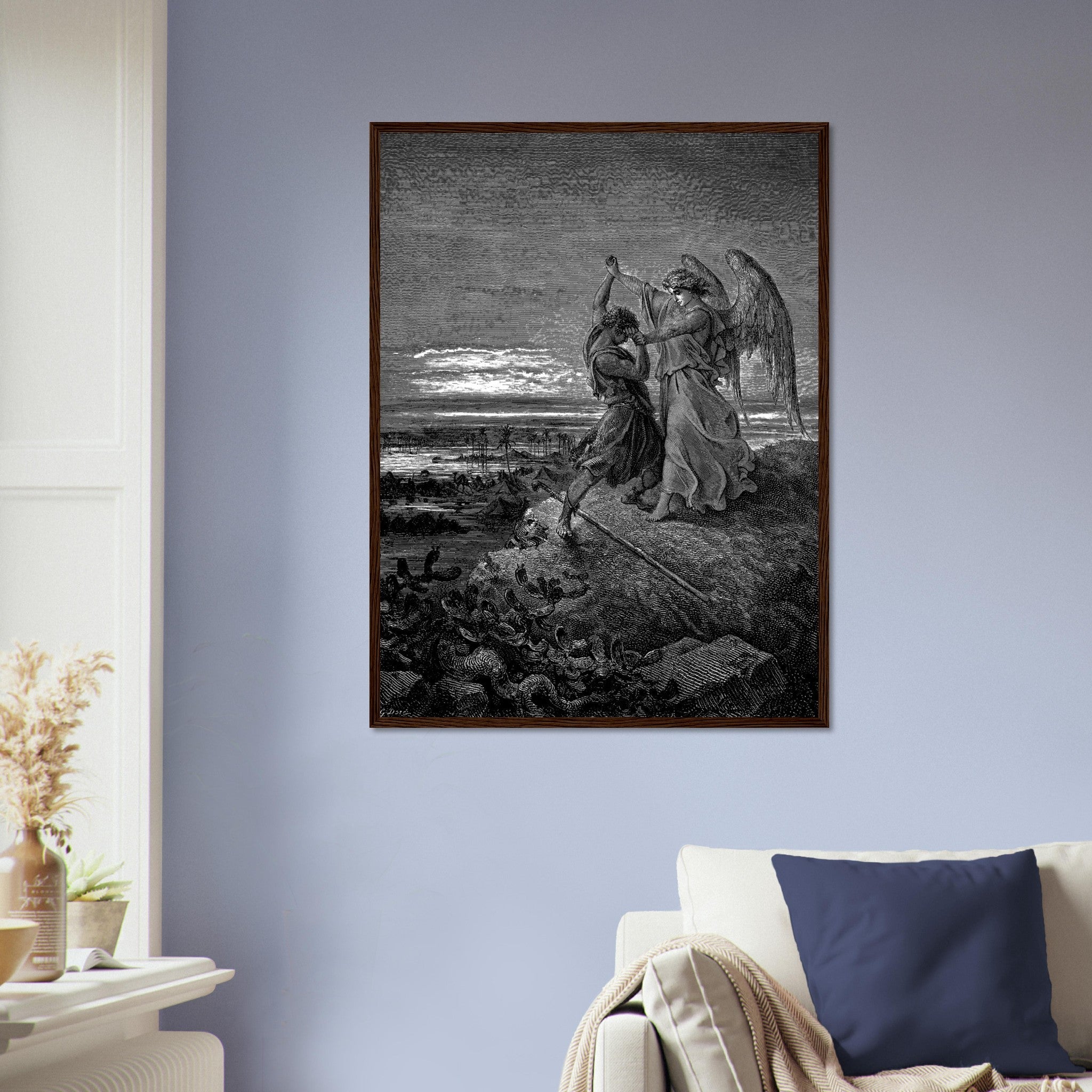 Gustave Dore Framed - Jacob Wrestles An Angel Framed Print, From La Grand Bible De Tours 1843 UK, EU, USA, AUS Domestic Shipping - WallArtPrints4U