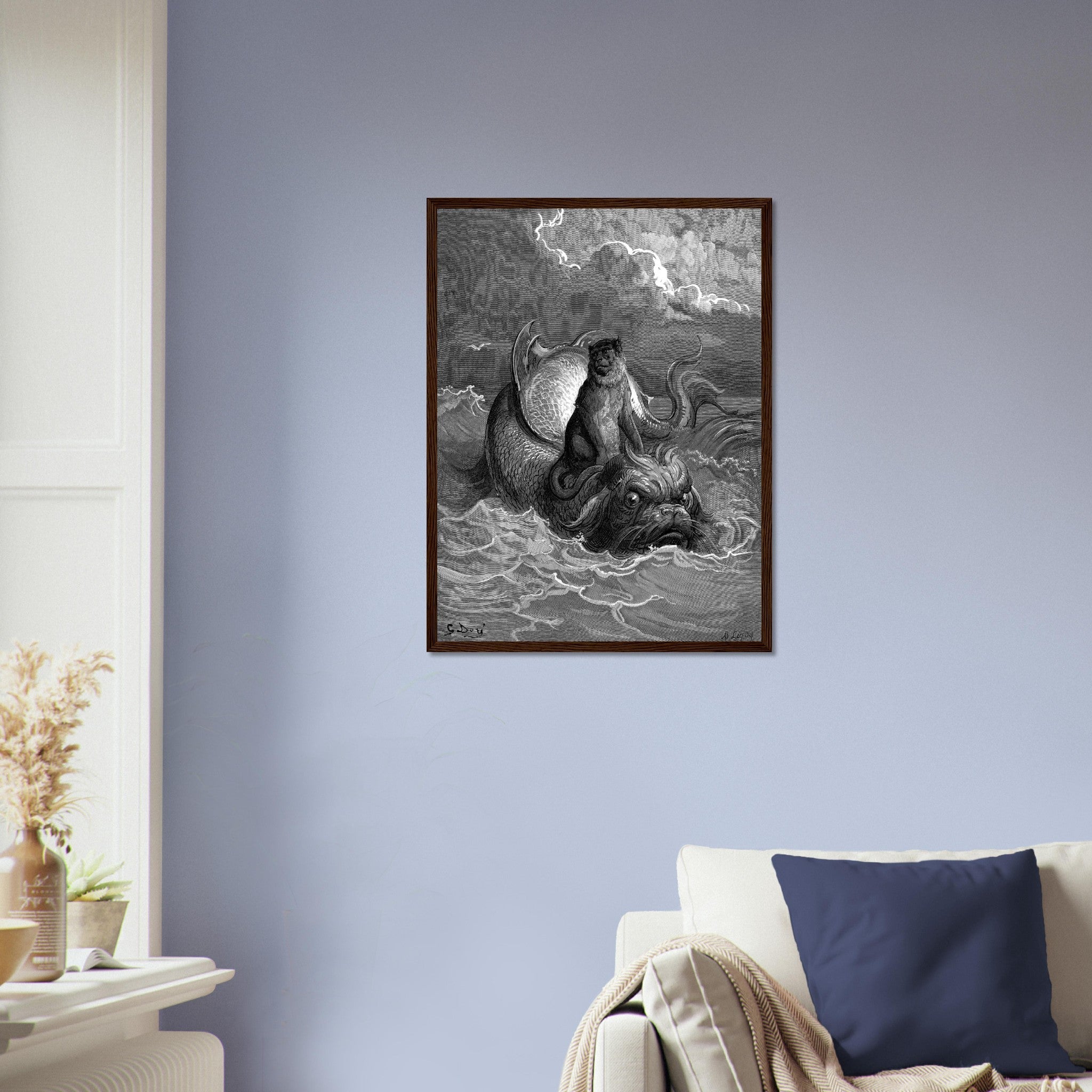 Gustave Dore Framed, Monkey And The Dolphin, From Fontaines Fables 1885 UK, EU, USA, AUS Domestic Shipping - WallArtPrints4U