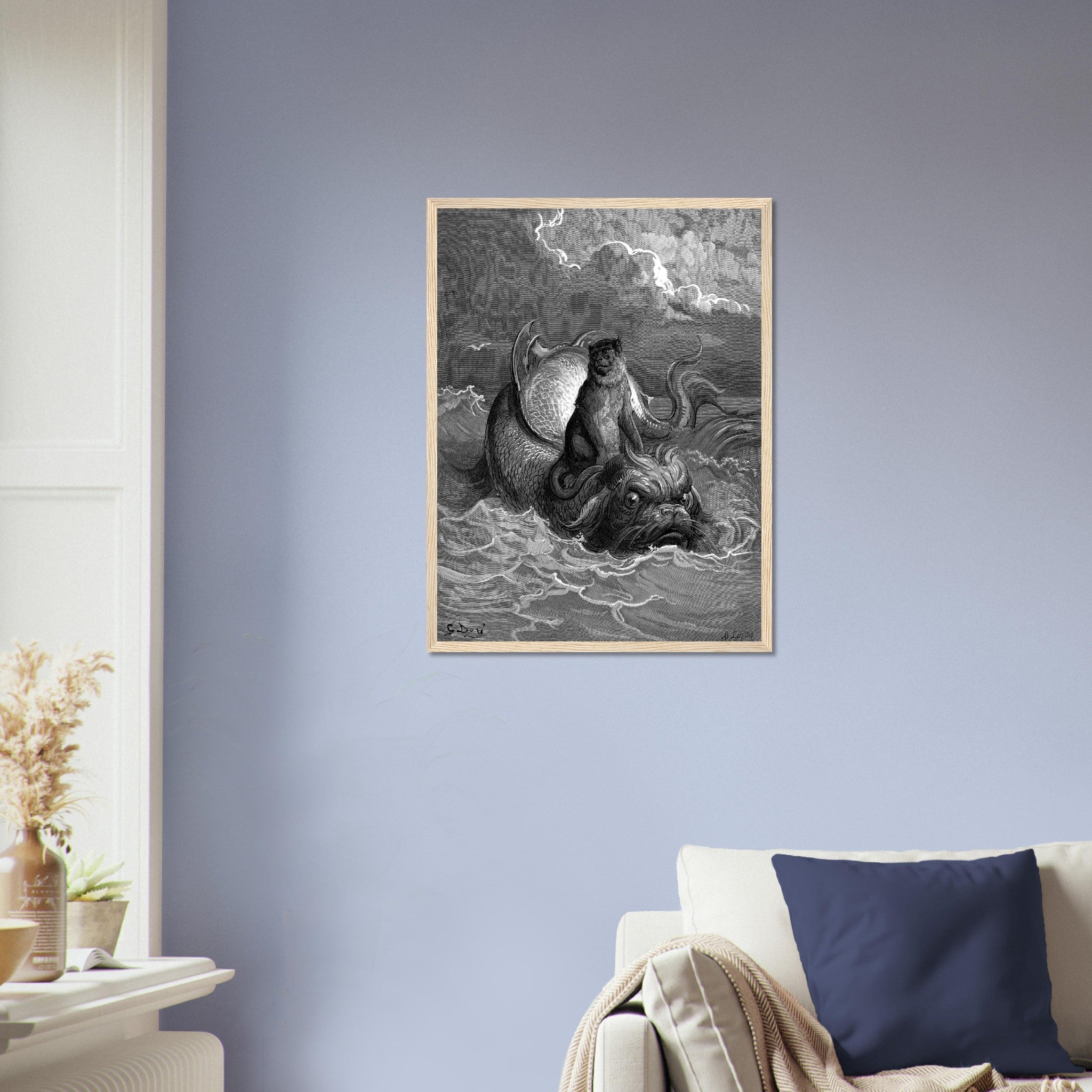 Gustave Dore Framed, Monkey And The Dolphin, From Fontaines Fables 1885 UK, EU, USA, AUS Domestic Shipping - WallArtPrints4U