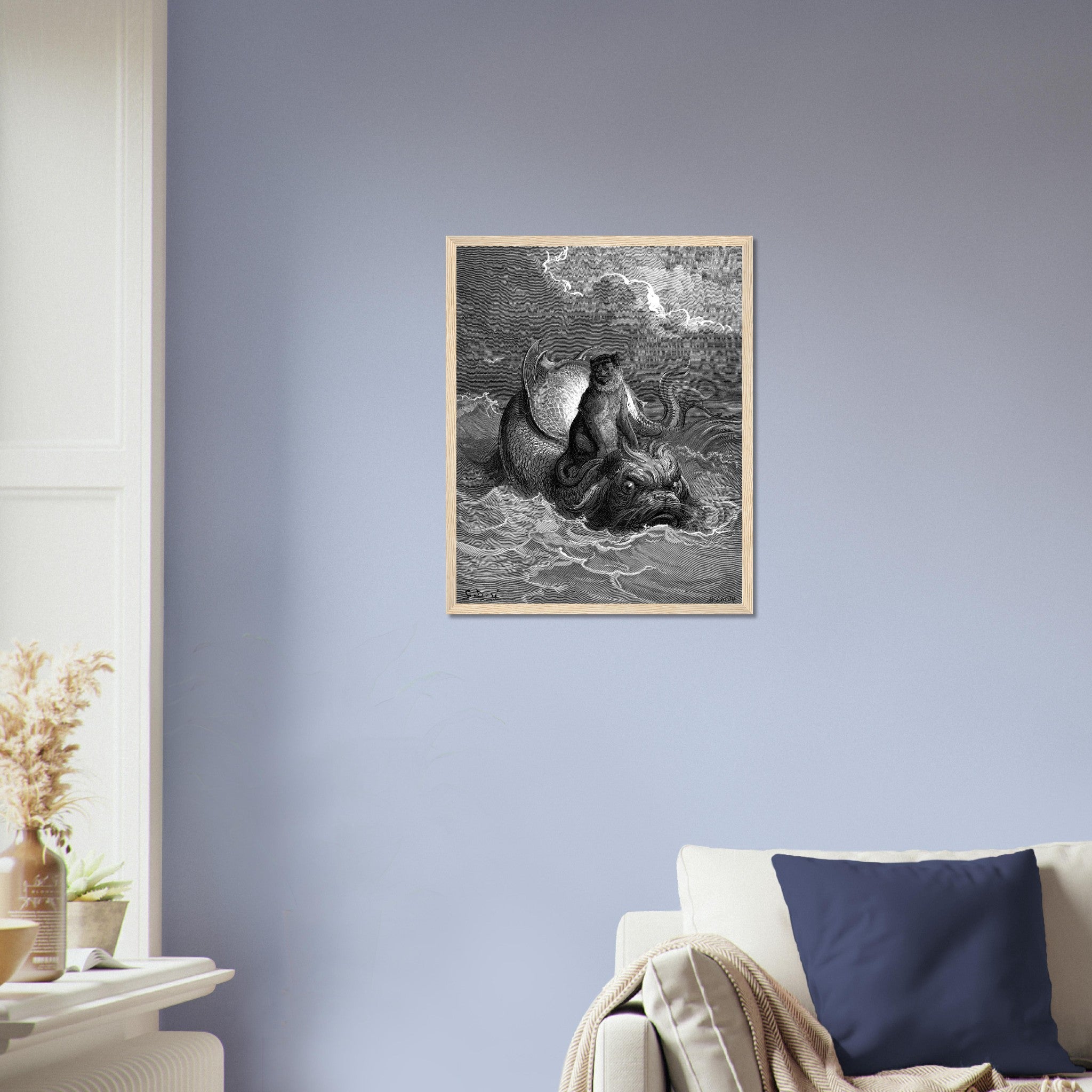 Gustave Dore Framed, Monkey And The Dolphin, From Fontaines Fables 1885 UK, EU, USA, AUS Domestic Shipping - WallArtPrints4U