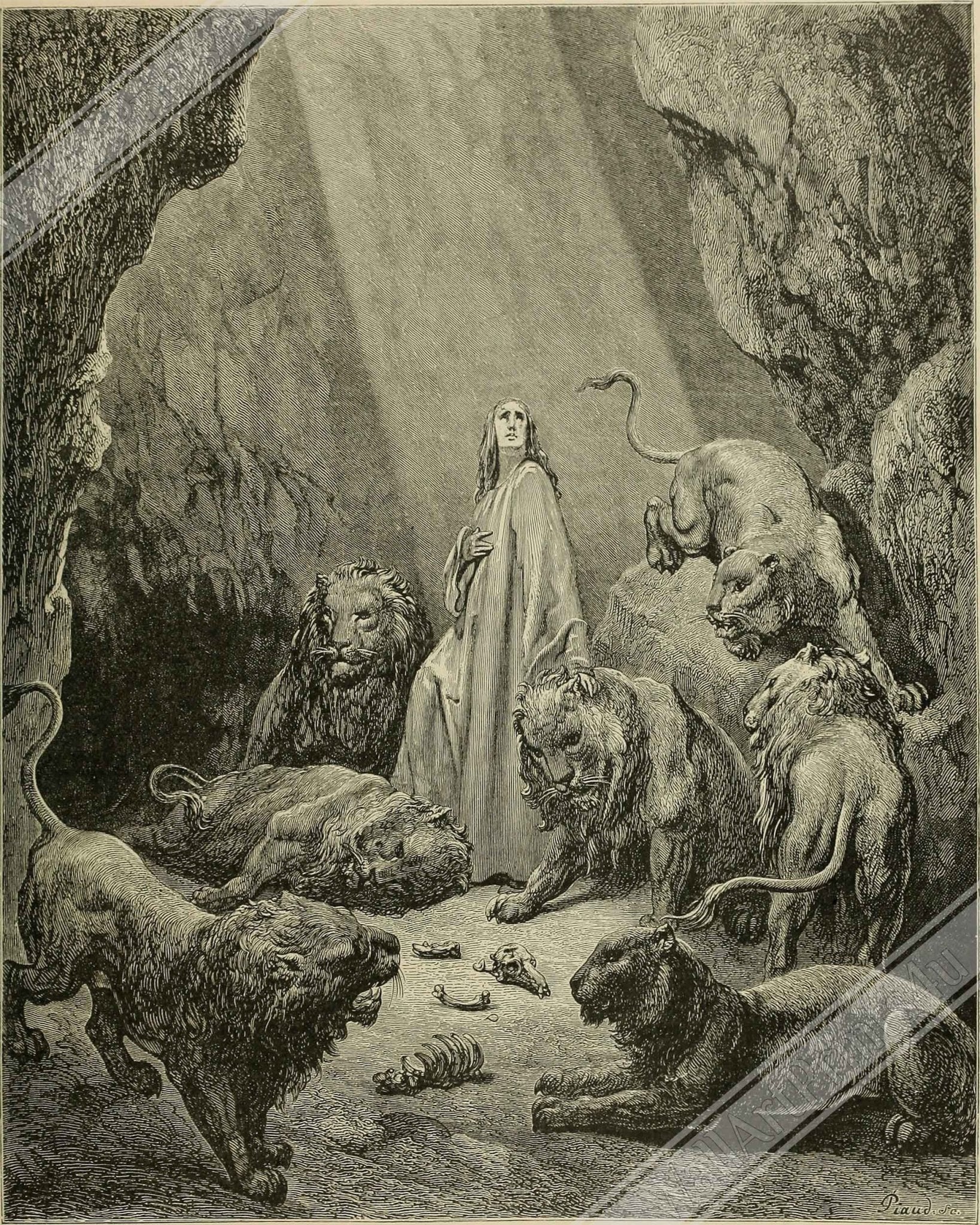 Gustave Dore Poster - Daniel In The Lions Den Print, From La Grand Bible De Tours 1843 - WallArtPrints4U