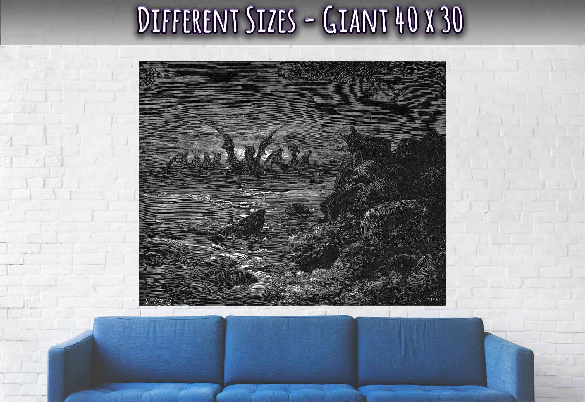 Gustave Dore Poster, Daniels Vision Of The Four Beasts Print, From La Grand Bible De Tours 1866 - WallArtPrints4U