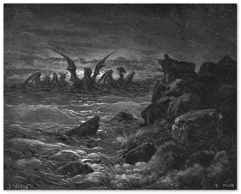 Gustave Dore Poster, Daniels Vision Of The Four Beasts Print, From La Grand Bible De Tours 1866 - WallArtPrints4U