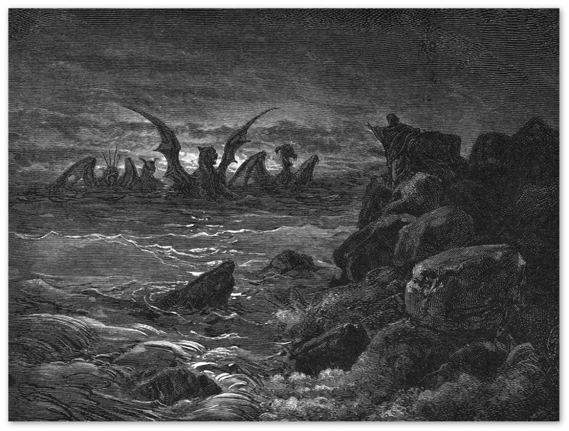 Gustave Dore Poster, Daniels Vision Of The Four Beasts Print, From La Grand Bible De Tours 1866 - WallArtPrints4U