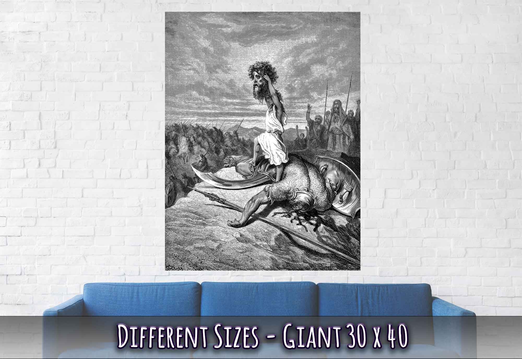 Gustave Dore Poster - David Slays Goliath Print, From La Grand Bible De Tours 1843 - WallArtPrints4U