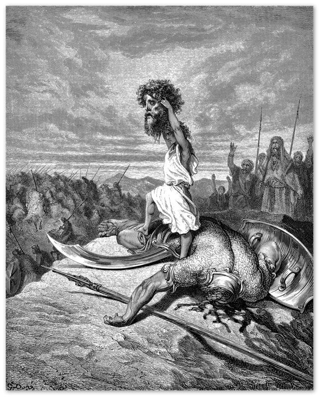 Gustave Dore Poster - David Slays Goliath Print, From La Grand Bible De Tours 1843 - WallArtPrints4U