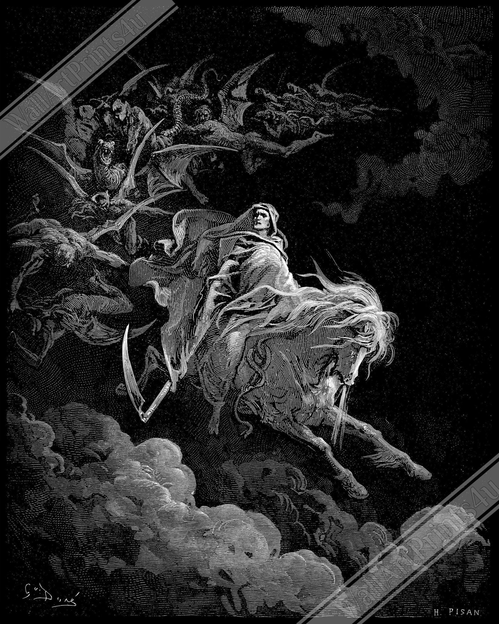 Gustave Dore Poster - Death On A Pale Horse Print, From La Grand Bible De Tours 1843 - WallArtPrints4U