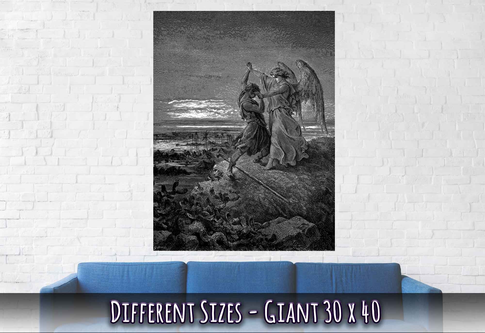 Gustave Dore Poster - Jacob Wrestles An Angel Print, From La Grand Bible De Tours 1843 - WallArtPrints4U