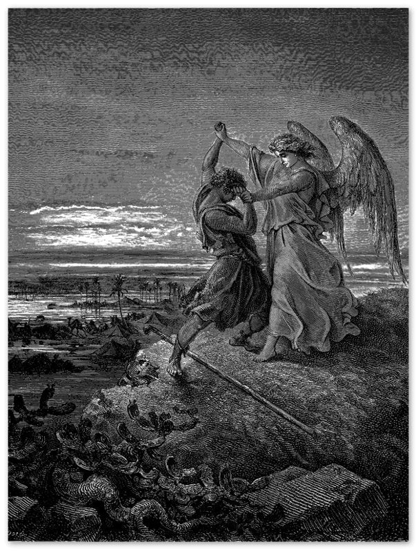 Gustave Dore Poster - Jacob Wrestles An Angel Print, From La Grand Bible De Tours 1843 - WallArtPrints4U