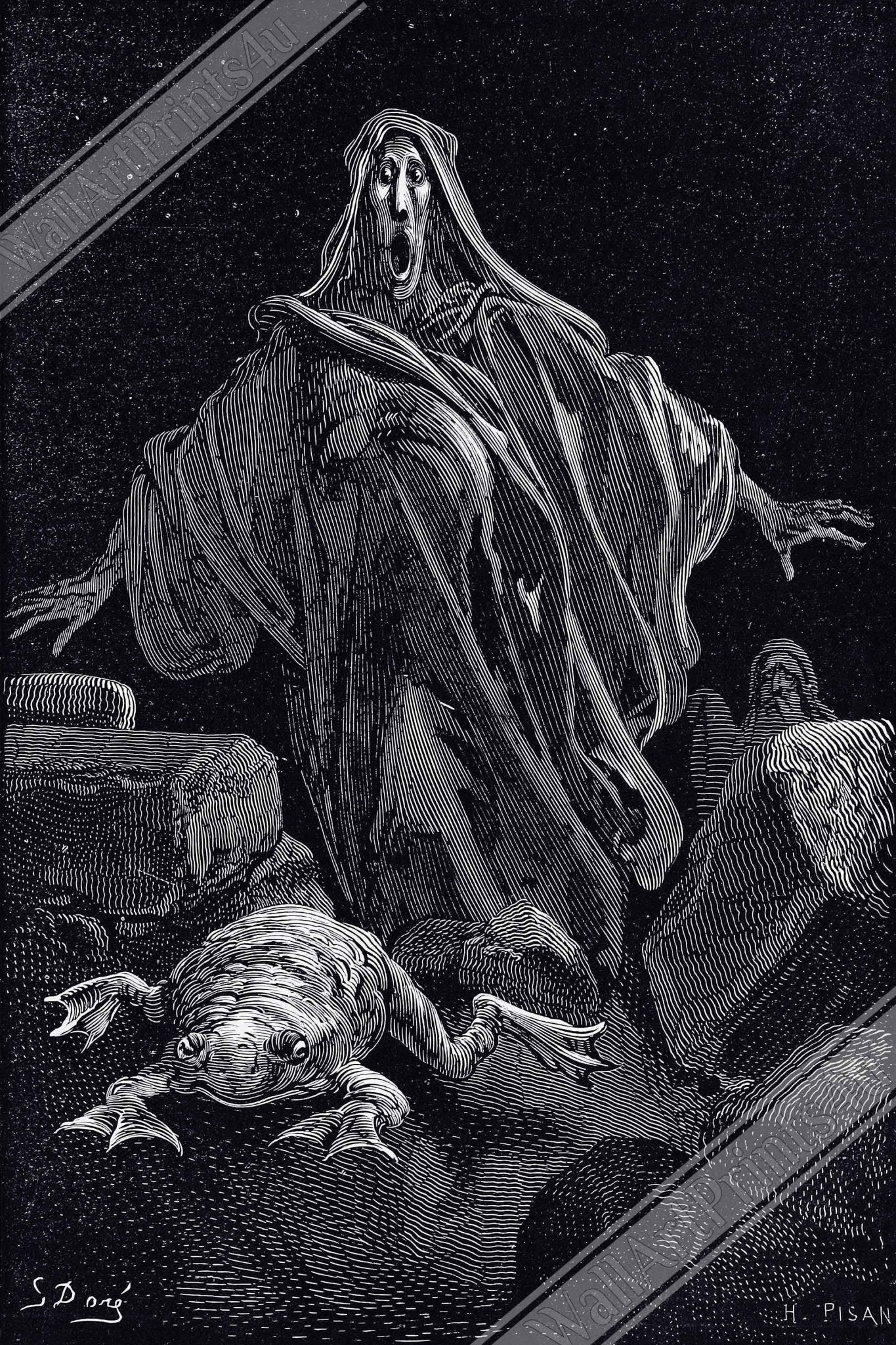 Gustave Dore Poster, The Shriek Of Timidity Print, From The Legend Of Croquemitaine 1832 - WallArtPrints4U
