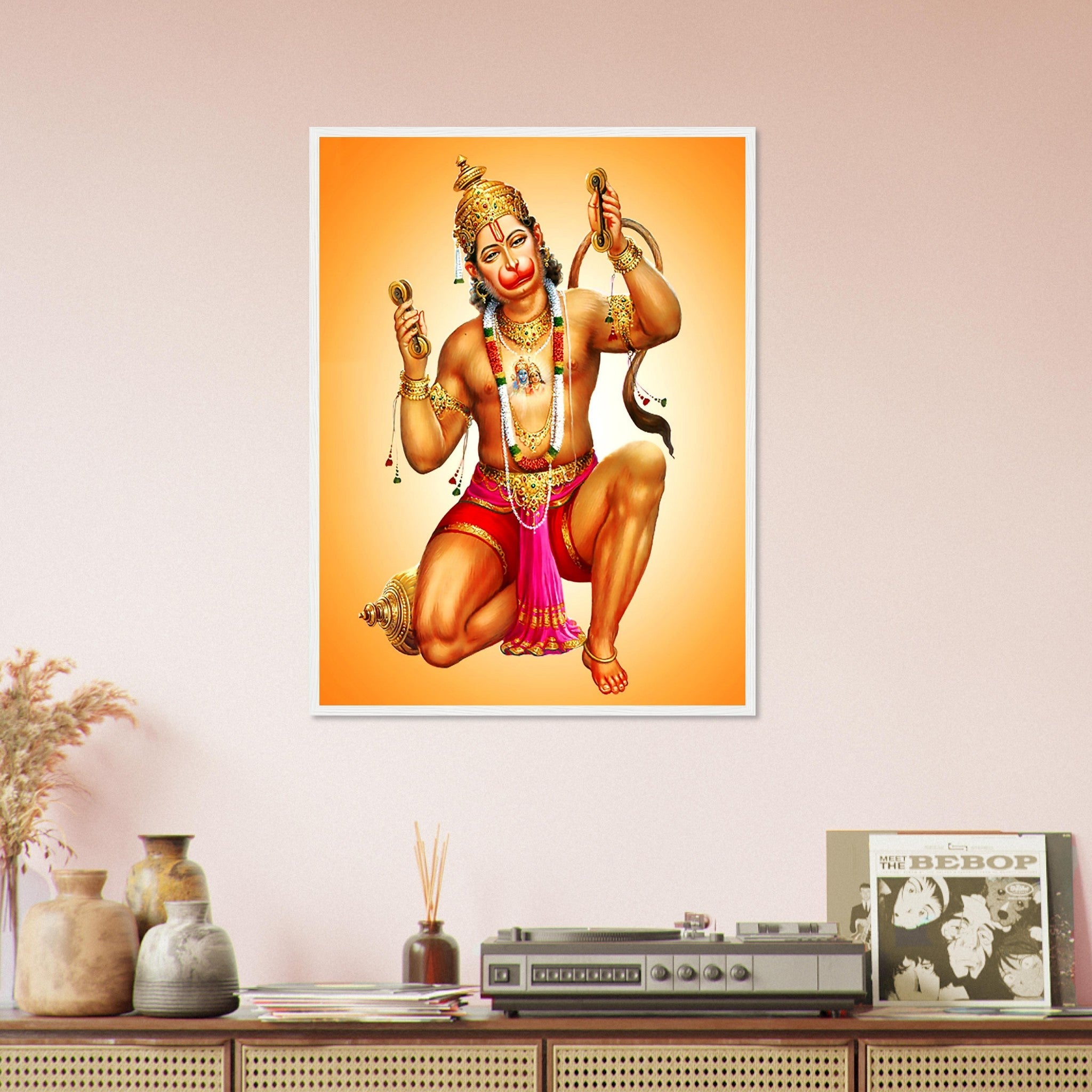 Hanuman Framed, Hindu God Of Strength - Hanuman Framed Print - Beautiful Colors Use For Hanuman Mantra Meditation - WallArtPrints4U