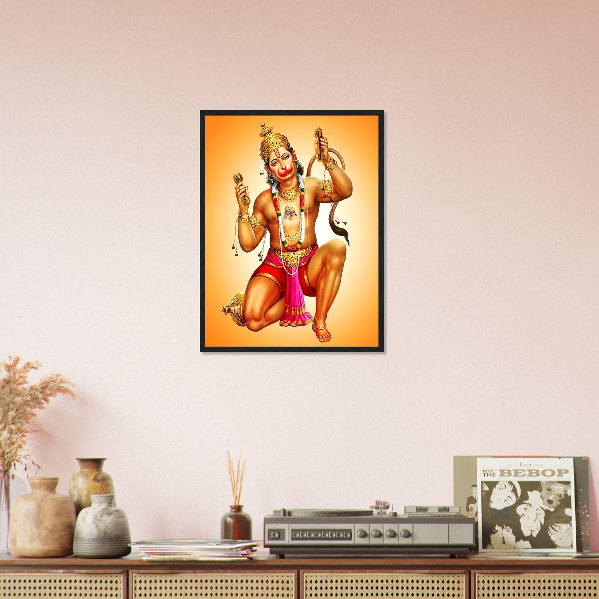 Hanuman Framed, Hindu God Of Strength - Hanuman Framed Print - Beautiful Colors Use For Hanuman Mantra Meditation - WallArtPrints4U
