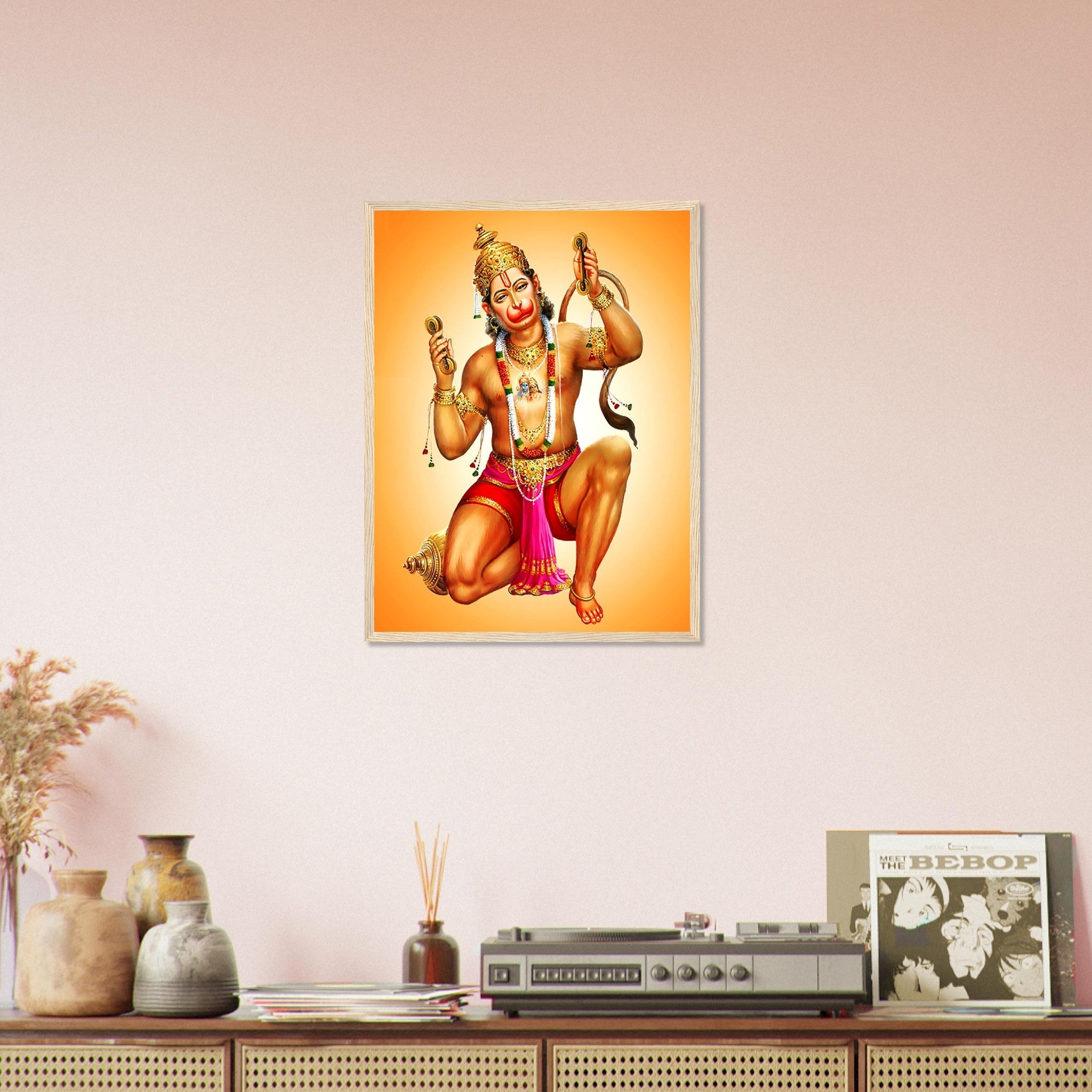 Hanuman Framed, Hindu God Of Strength - Hanuman Framed Print - Beautiful Colors Use For Hanuman Mantra Meditation - WallArtPrints4U