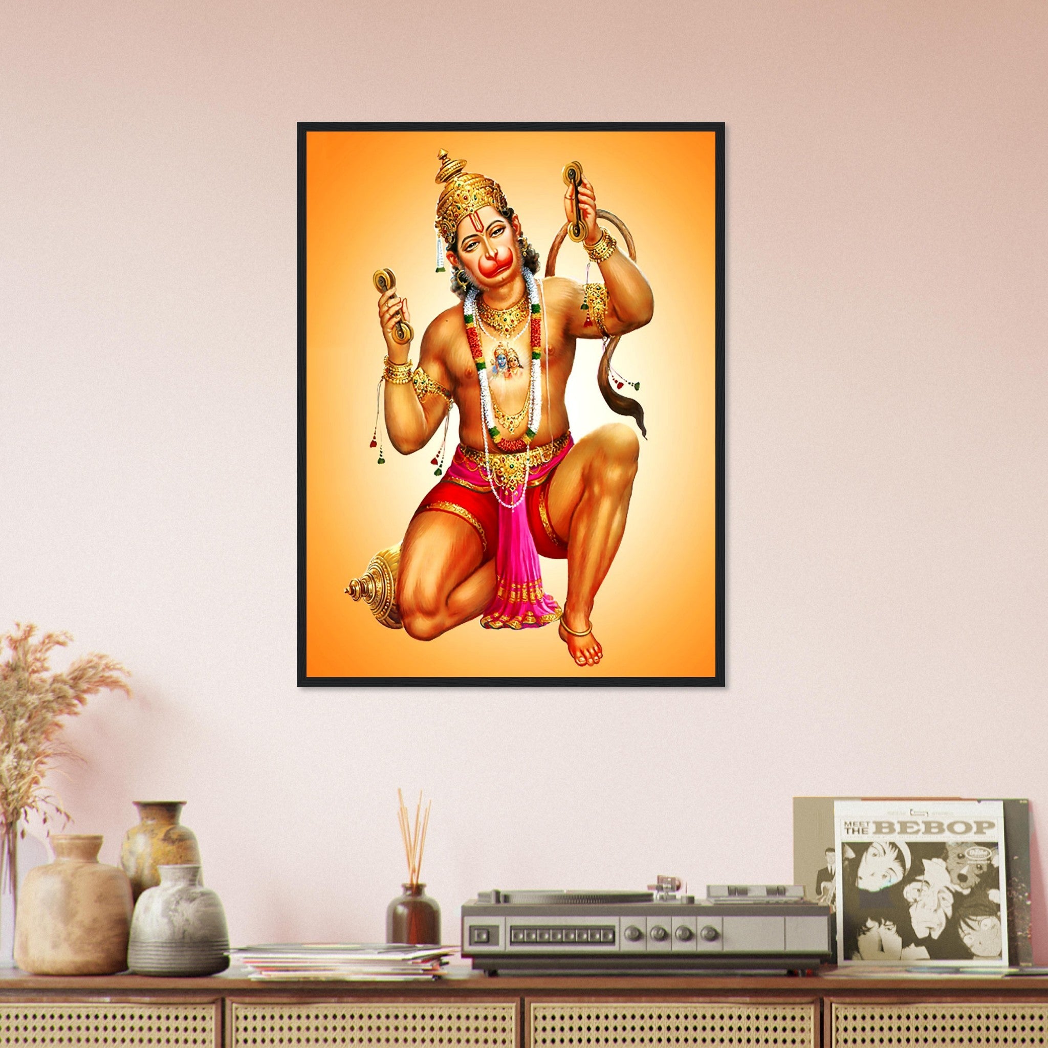Hanuman Framed, Hindu God Of Strength - Hanuman Framed Print - Beautiful Colors Use For Hanuman Mantra Meditation - WallArtPrints4U