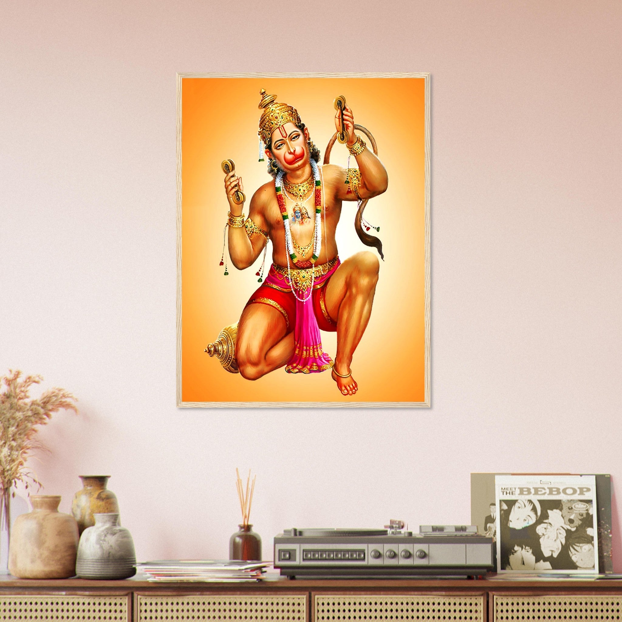 Hanuman Framed, Hindu God Of Strength - Hanuman Framed Print - Beautiful Colors Use For Hanuman Mantra Meditation - WallArtPrints4U