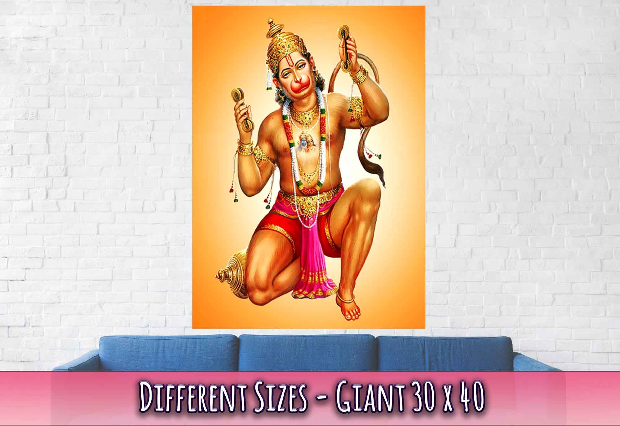 Hanuman Poster, Hindu God Of Strength - Hanuman Print - Beautiful Colors Use For Hanuman Mantra Meditation - WallArtPrints4U