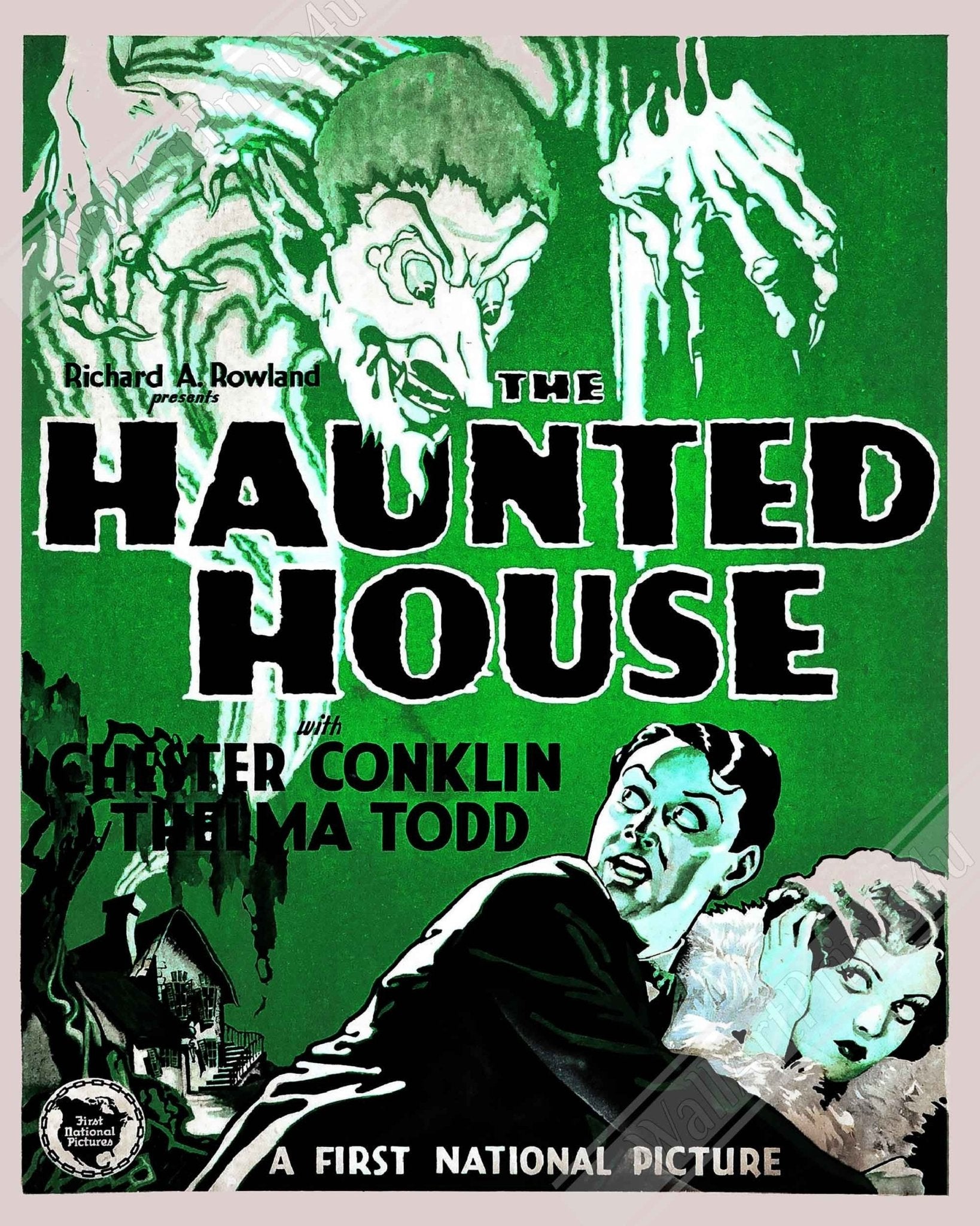 Haunted House Poster, Vintage Horror Movie Poster 1928 Poster Film Art - Thelma Todd, Chester Conklin - WallArtPrints4U