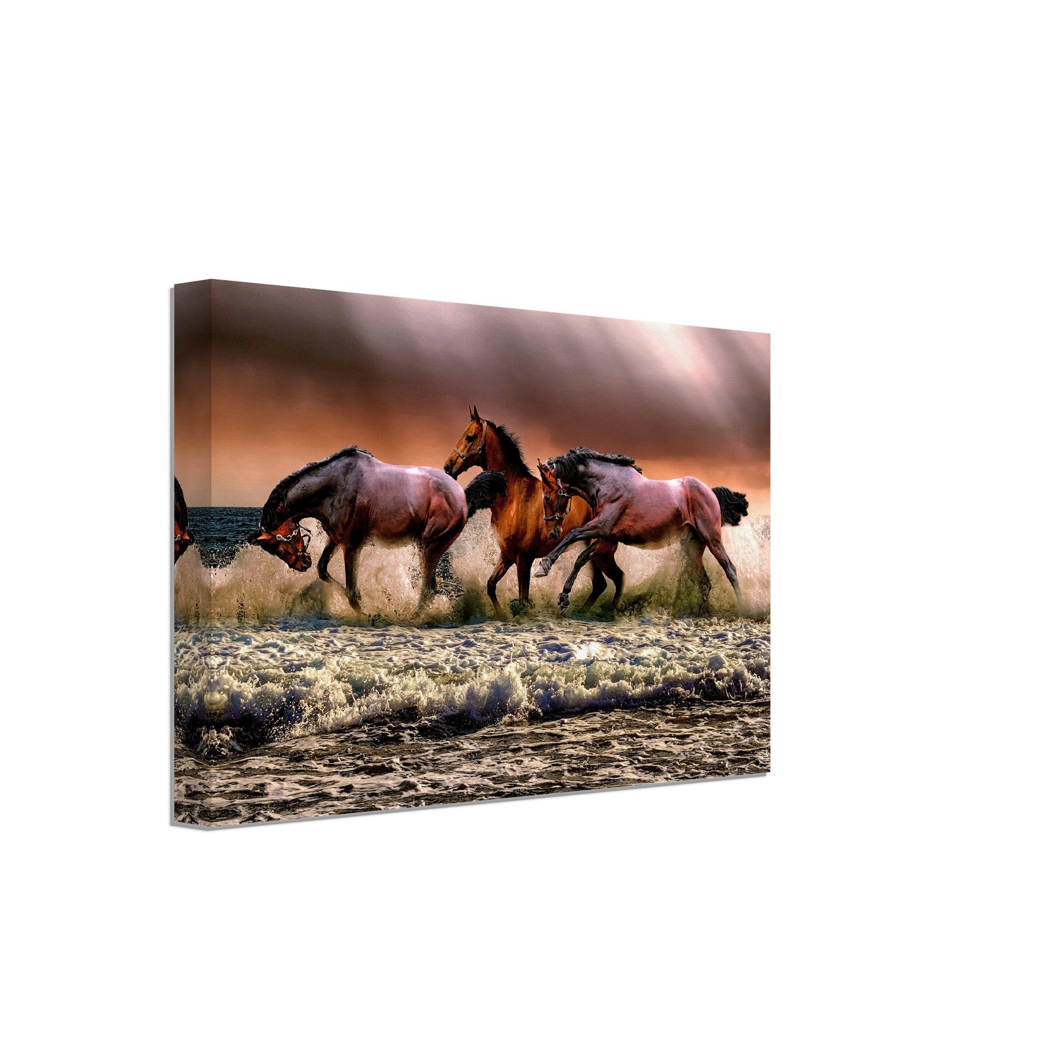 Horse Canvas, Horses Running In The Ocean - Horses Running Free Canvas Print - WallArtPrints4U