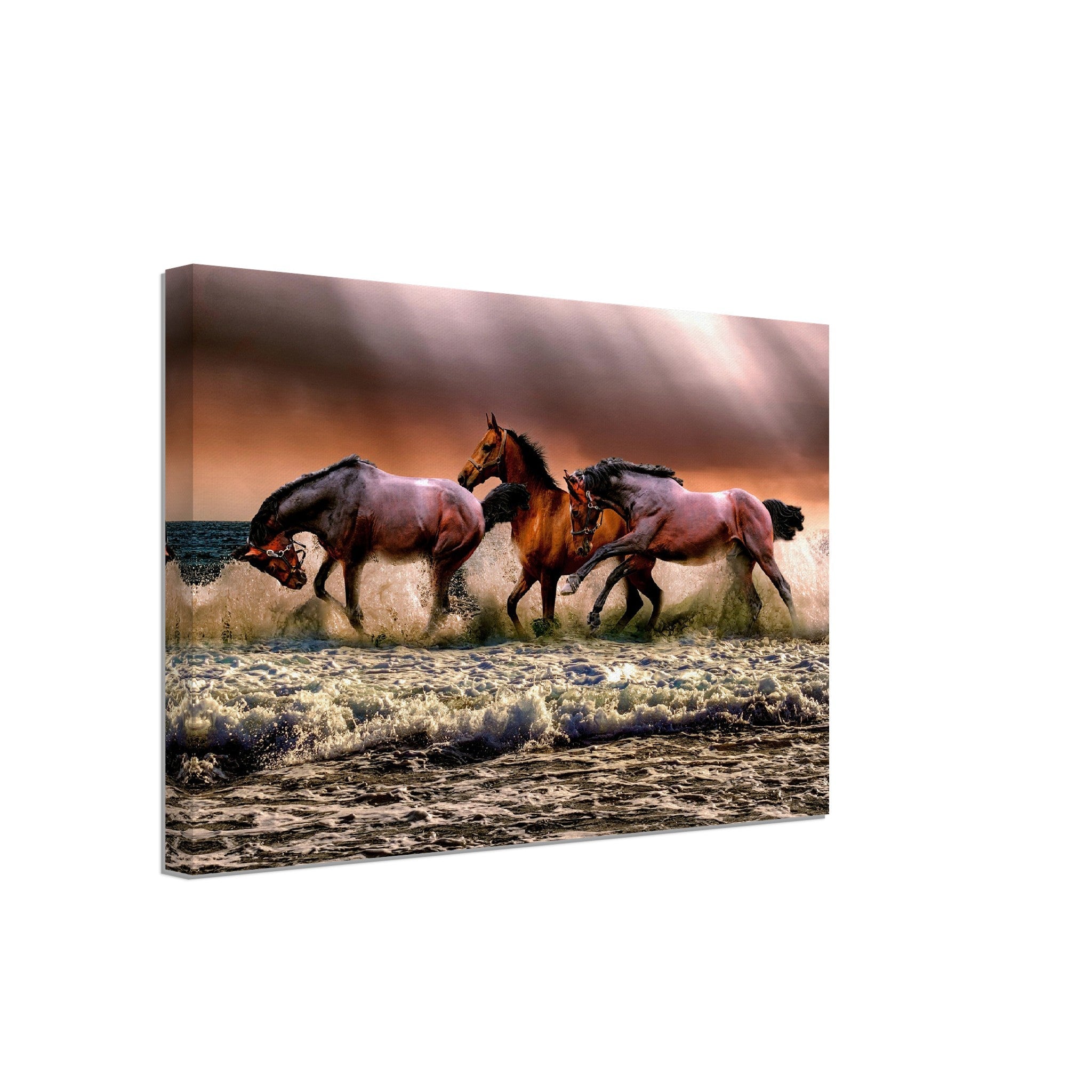 Horse Canvas, Horses Running In The Ocean - Horses Running Free Canvas Print - WallArtPrints4U
