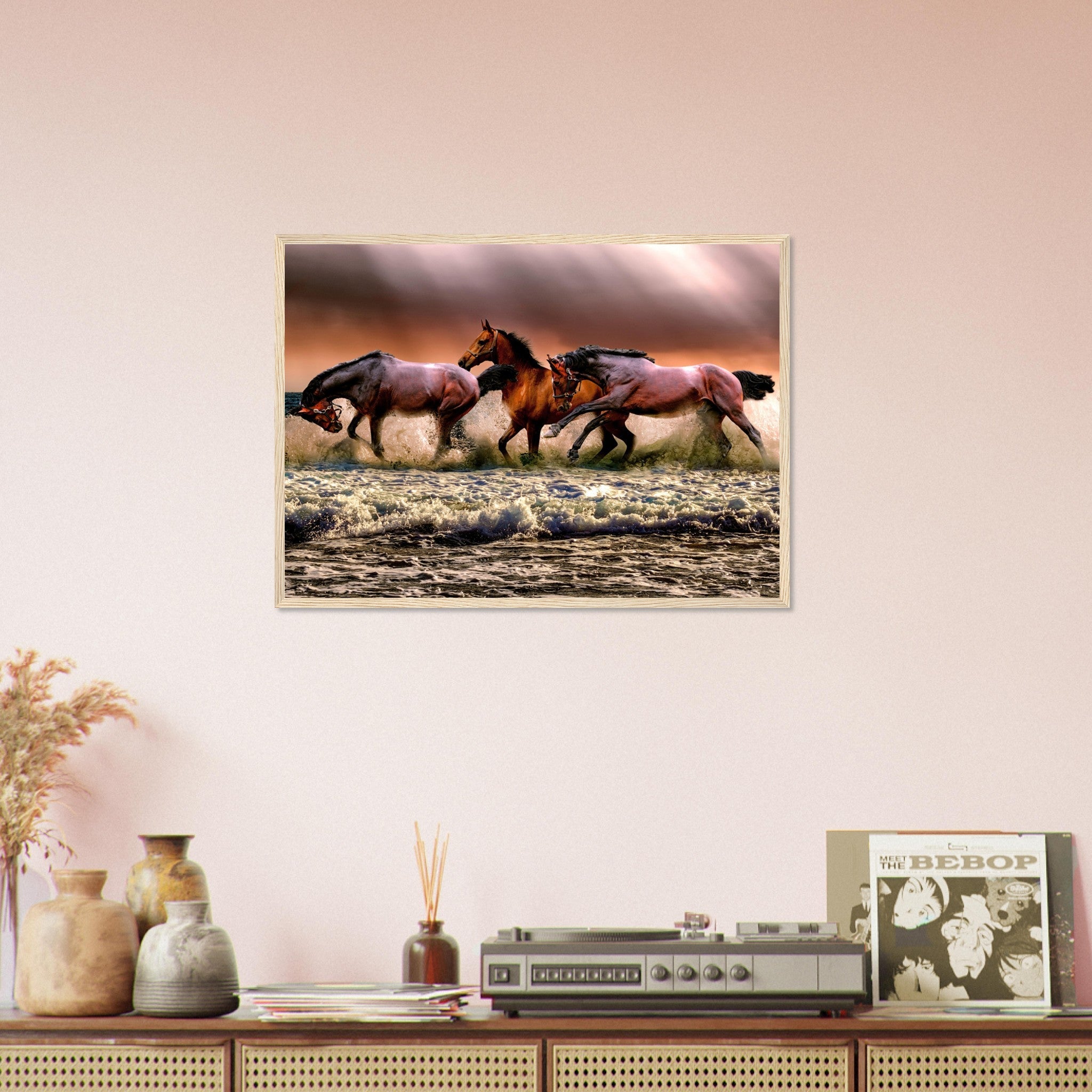 Horse Framed, Horses Running In The Ocean - Horses Running Free Framed Print - WallArtPrints4U