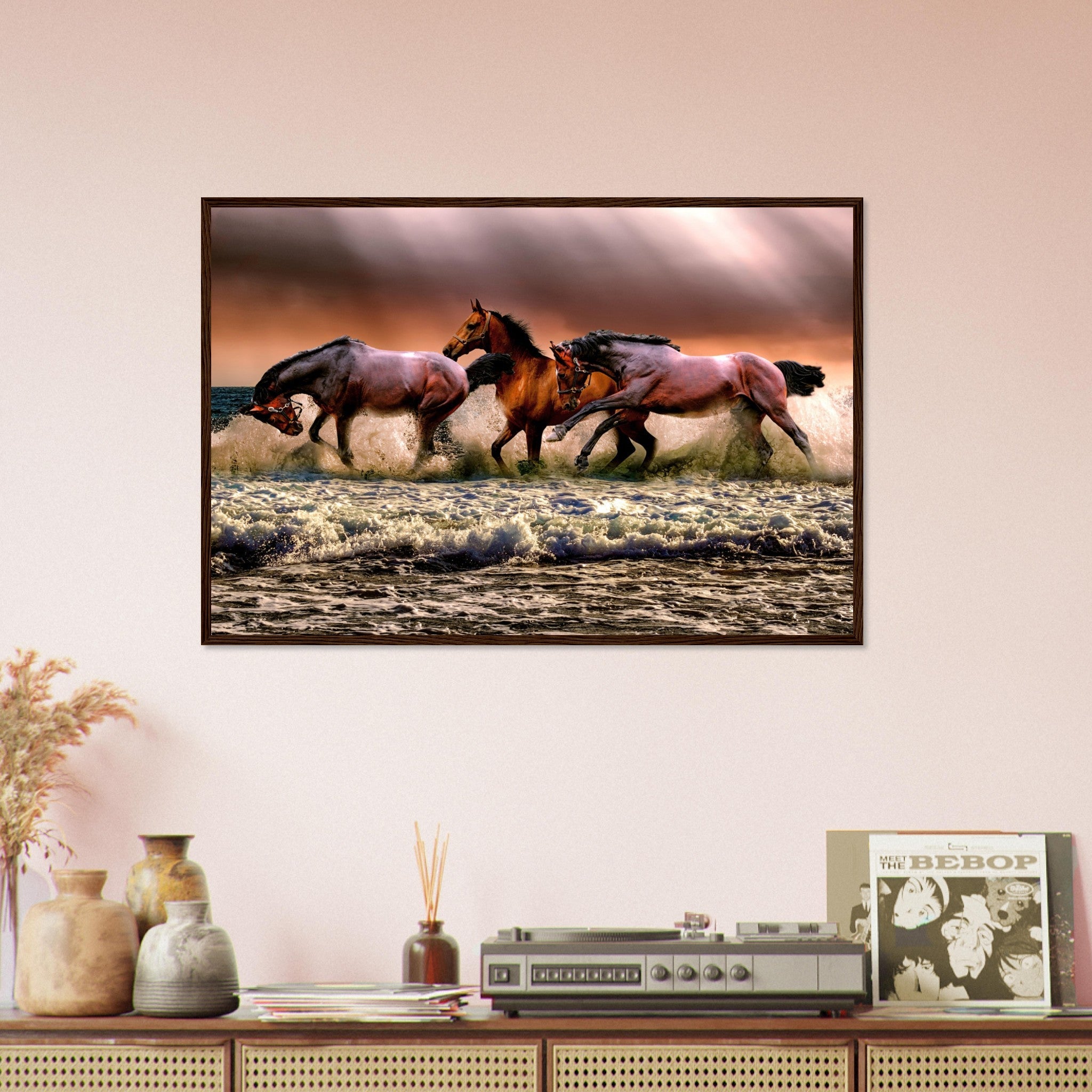 Horse Framed, Horses Running In The Ocean - Horses Running Free Framed Print - WallArtPrints4U