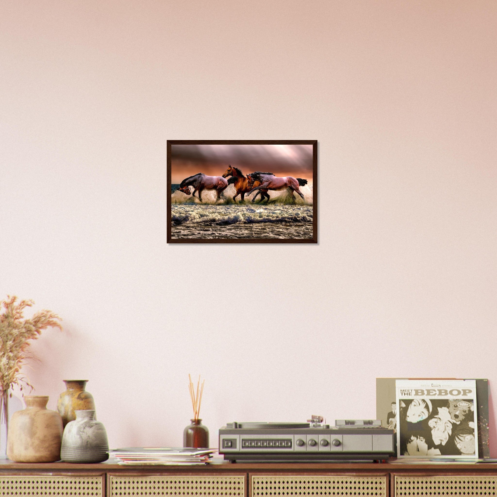 Horse Framed, Horses Running In The Ocean - Horses Running Free Framed Print - WallArtPrints4U