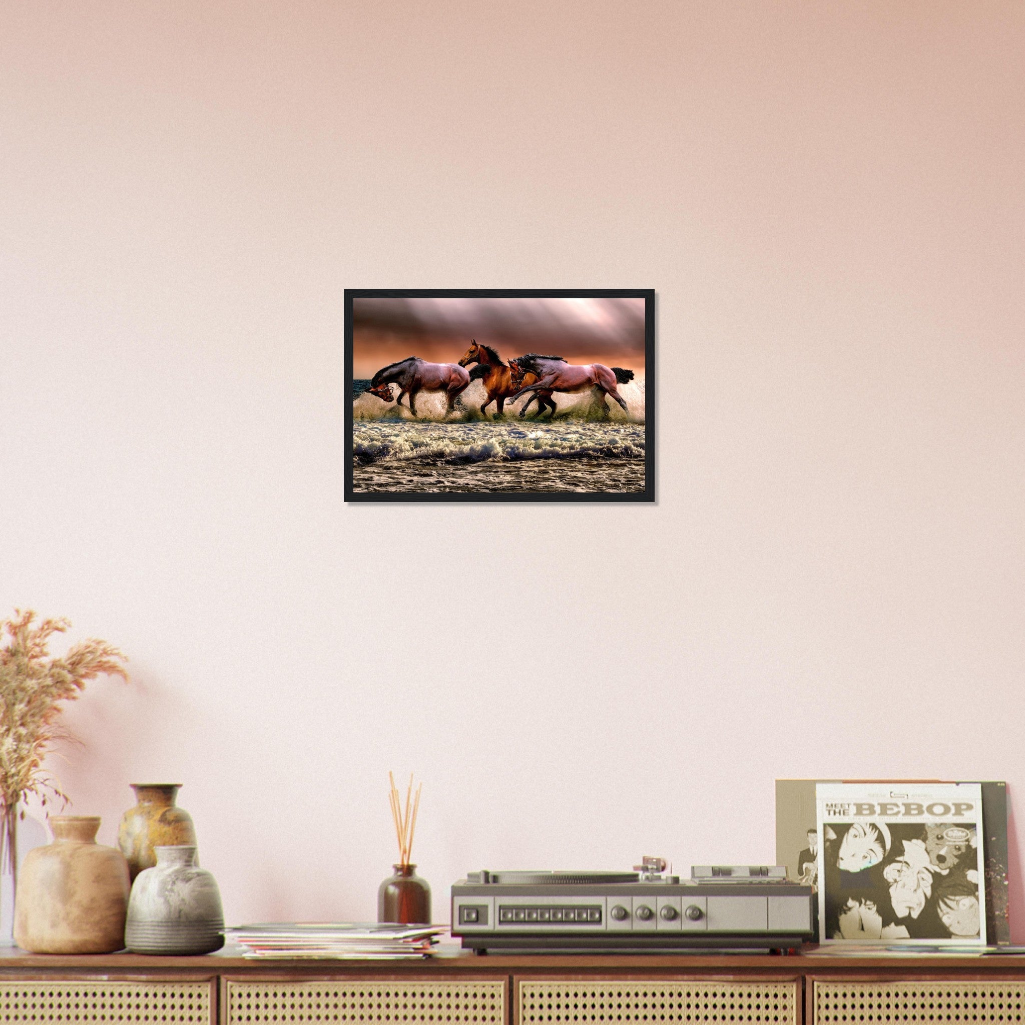 Horse Framed, Horses Running In The Ocean - Horses Running Free Framed Print - WallArtPrints4U