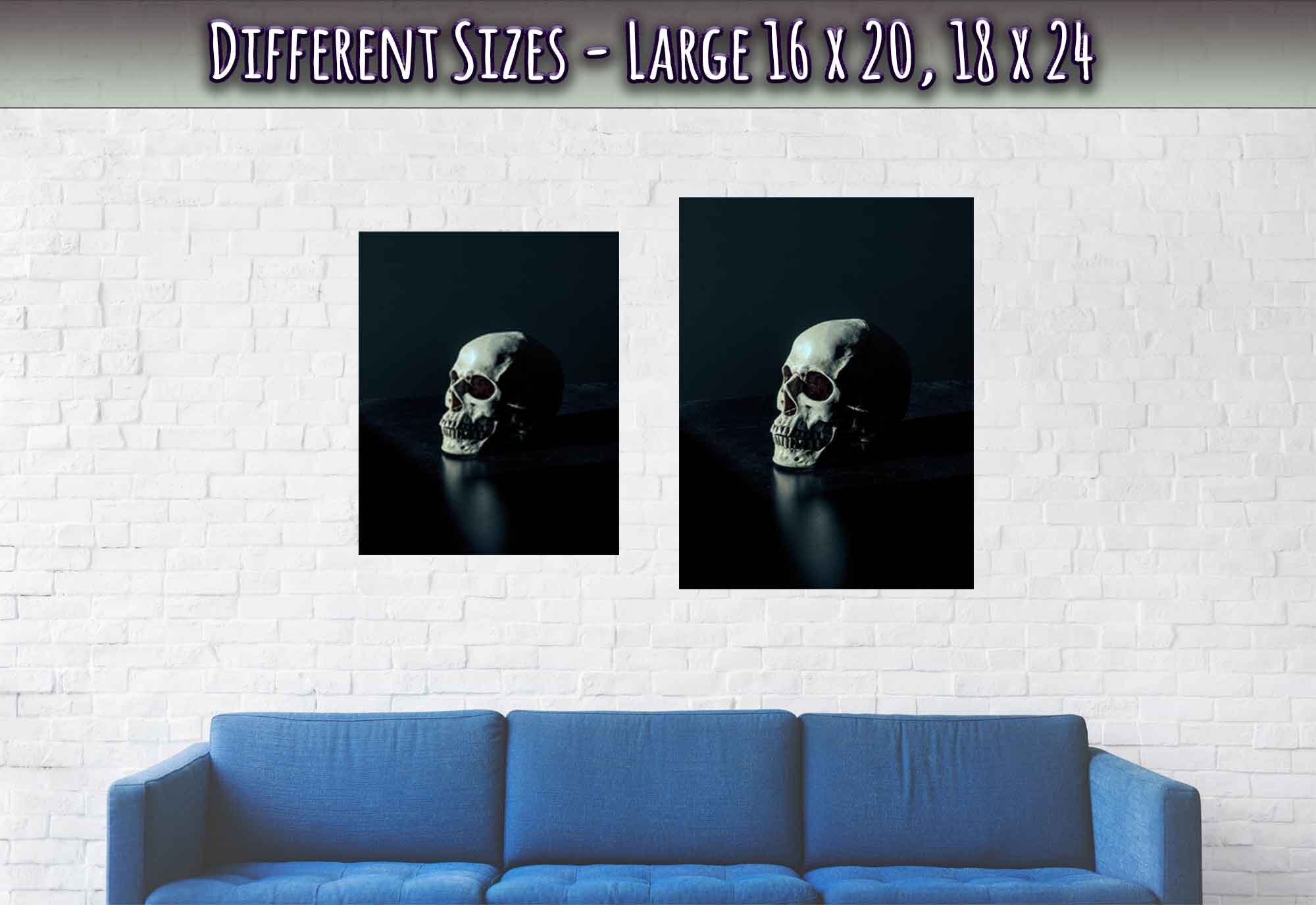 Human Skull Poster, White Skull On Black Surface Print - WallArtPrints4U