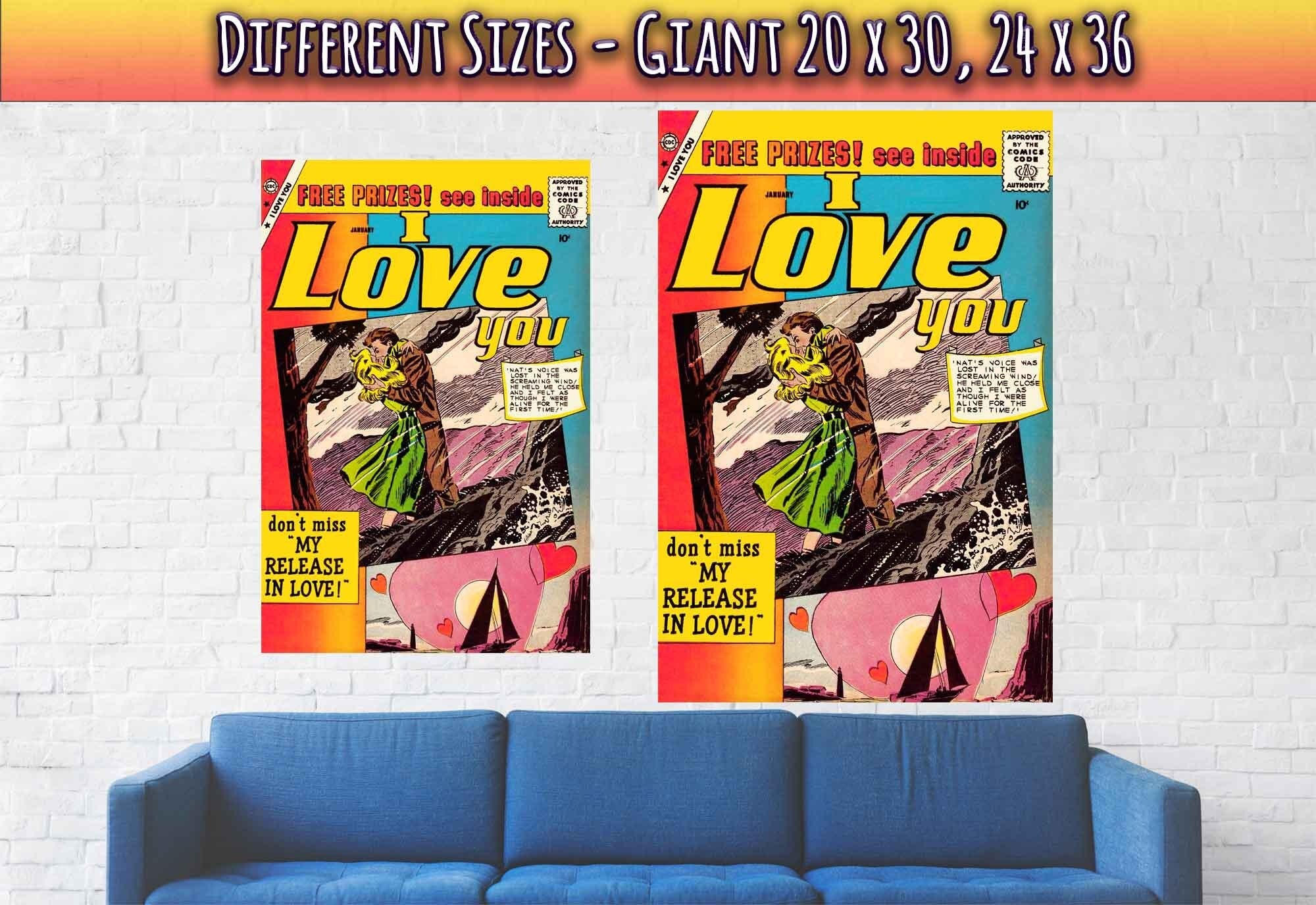 I Love You Valentine Poster Print Comic Strip Vintage Romance Poster Jan 1960 - WallArtPrints4U